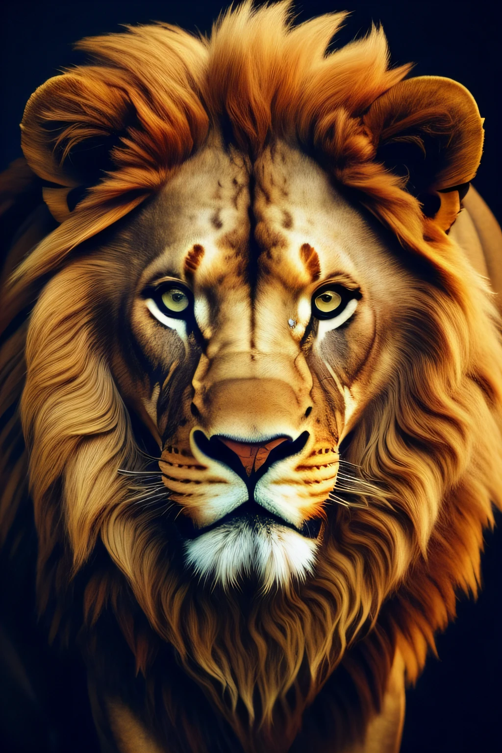 Draw an anthropomorphic lion fused with Sonic, Front and full body in a synthesis of agilid and charisma. He is covered in shiny golden skin and a long mane of bright colors, em tons de roxo, amarelo e vermelho, que tremula ao vento. He keeps the lion's face, with his intense red eyes reflecting the confident and focused gaze typical of the lion. His demeanor is relaxed, mas determinado, with the rebelliousness of the lion and the free spirit of Sonic. Captured with Fujifilm GFX 100 camera in stunning 8K quality.
