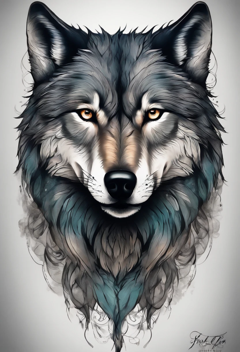 A design for sleeve tattoo, wolf face, scary, tattoo, realistic, 8k, full sleeve tattoo