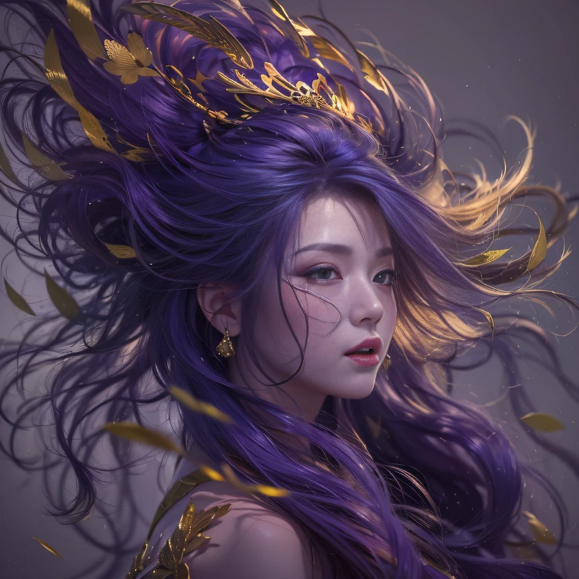 Agate glass texture 32K(tmasterpiece,k hd,hyper HD,32K)Long flowing bright purple hair,Autumn Pond,zydink, a color, Asian people (Kizi), (Red scarf), Combat posture, looking at the ground, long whitr hair, Floating bright purple, Fire cloud pattern gold tiara, Chinese long-sleeved gold silk garment, (abstract ink splash:1.2), white backgrounid,Lotus protector(realisticlying:1.4),Bright purple hair,Smoke on the road,The background is pure, A high resolution, the detail, RAW photogr, Sharp Re, Nikon D850 Film Stock Photo by Jefferies Lee 4 Kodak Portra 400 Camera F1.6 shots, Rich colors, ultra-realistic vivid textures, Dramatic lighting, Unreal Engine Art Station Trend, cinestir 800,Long flowing bright purple hair