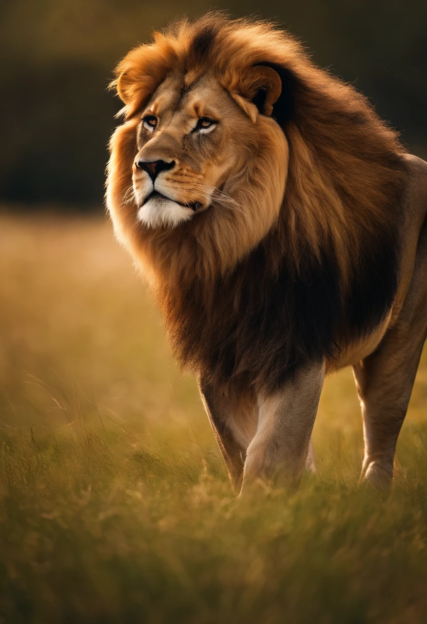 There are two lions walking on the grass,The background is a stone, a picture by derek zabrocki, unsplash, Digital art, king of the jungle, with the mane of a lion, proud expression, doing a hot majestic pose, aslan the lion, half lion, 2 d full body lion, proud look, digital art animal photo, lion’s mane