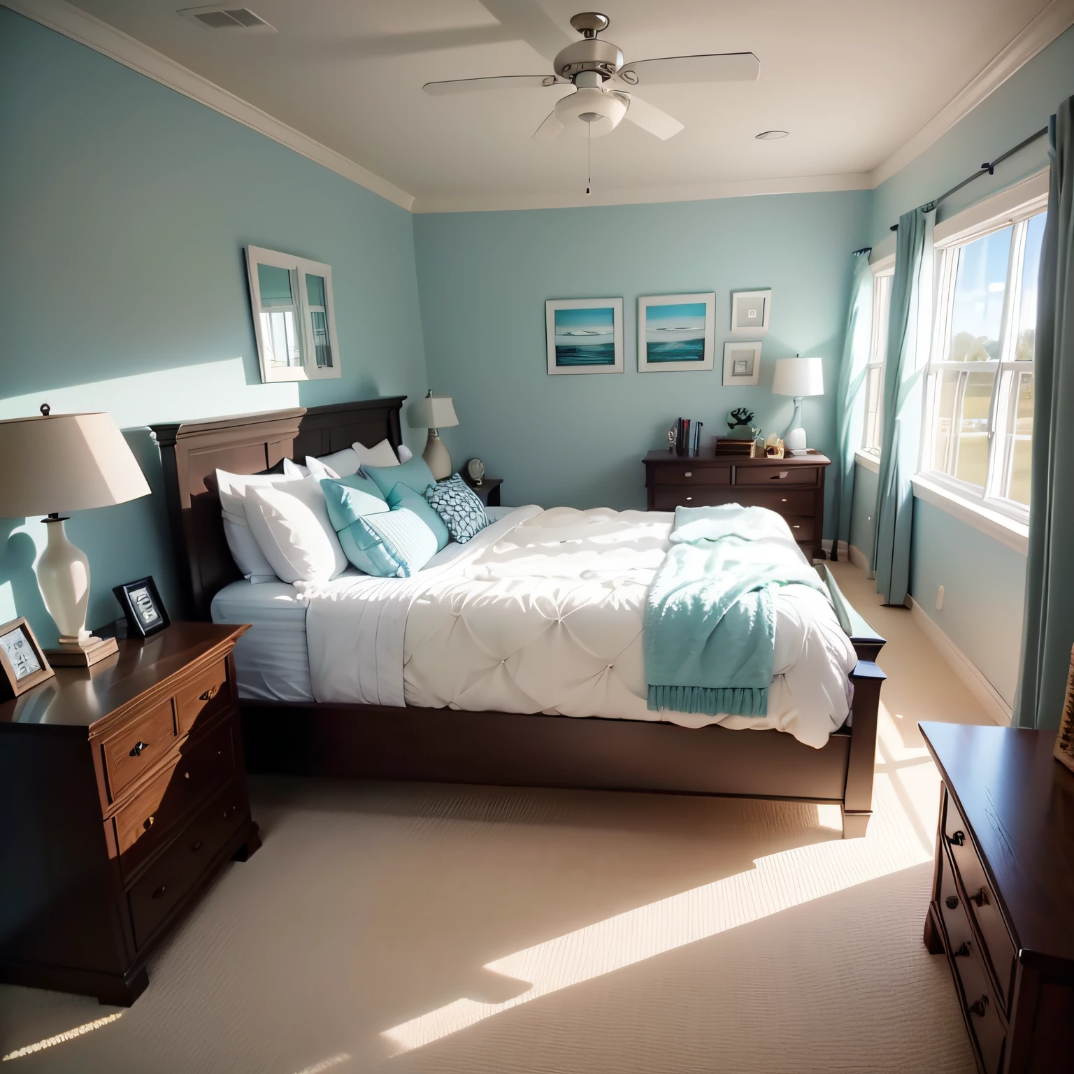 coastal master bedroom with Walls