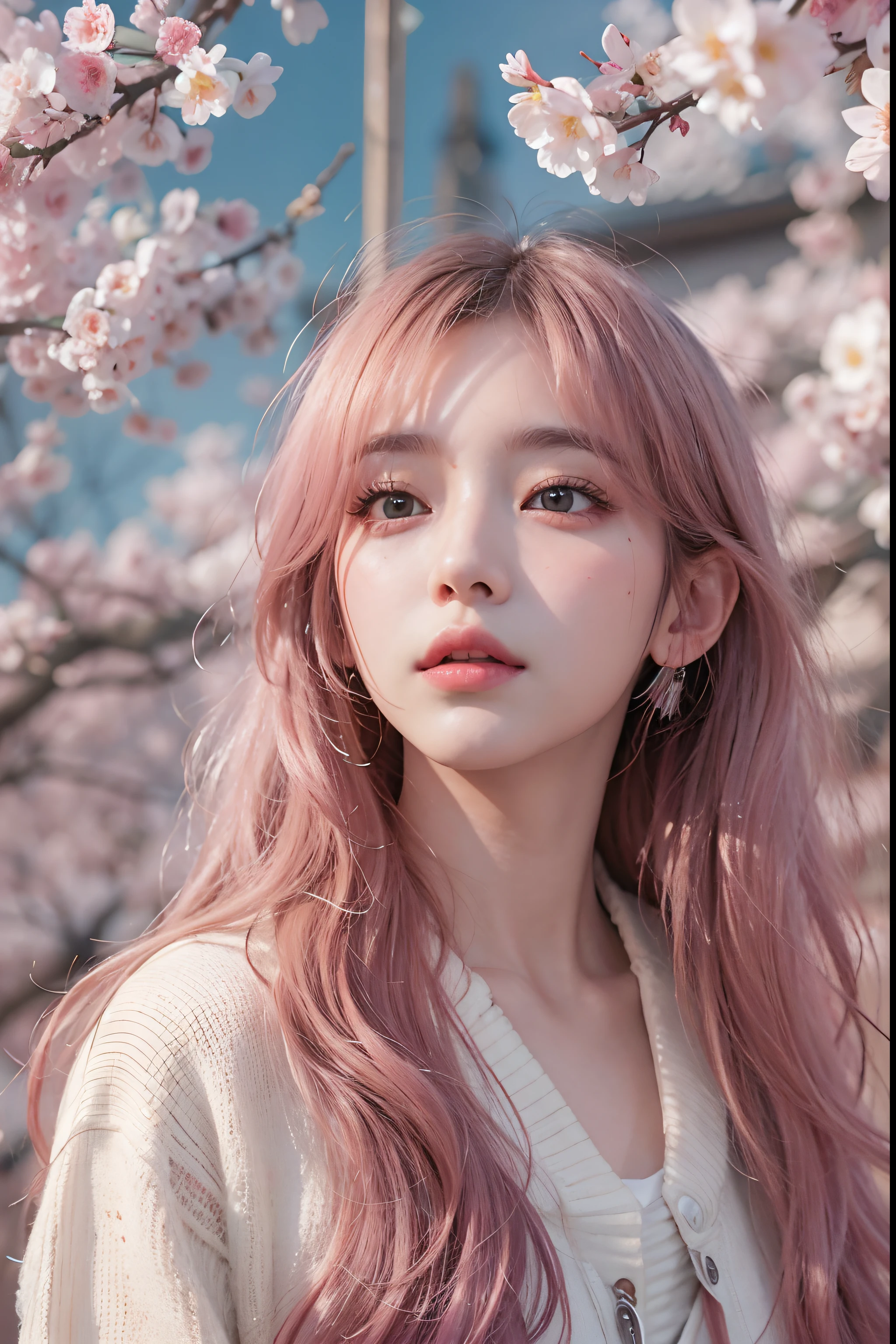 (Best Quality Detail)、realisitic、8K UHD、hight resolution、(1girl in:1.2)、The ultra-detailliert、High quality textures、intricate detailes、detaileds、Very detailed CG、High quality shadows、Detail Beautiful delicate face、Detail Beautiful delicate eyes、depth of fields、Ray traching、in her 20s、Pretty Kpop Girl、(Korean Urzan Face)、Slender face、(ulzzang -6500-v1.1:0.6)、pureerosface_v1、gloweyes、perfectbody、 look at viewr、(Best Quality Detail:1.2)、realisitic、8K UHD、hight resolution、(1girl in:1.2)、The ultra-detailliert、High quality textures、intricate detailes、detaileds、Very detailed CG、High quality shadows、Detail Beautiful delicate face、Detail Beautiful delicate eyes、depth of fields、Ray traching、in her 20s、Pretty Kpop Girl、(Korean Urzan Face)、Slender face、(ulzzang -6500-v1.1:0.6)、teak、Glossy lips、、high-level image quality, The highest image quality, top-quality, Photorealsitic, ultra-detailliert, photos realistic, 4K 8K UHD Full Color RAW Photos, Fuji Film(Medium format), Hasselblad, Carl zeiss, Incredible dynamic range photography(UTIL_Art by Smoose-768:1.1),hight resolution, High pixel count, clear details, crisp image, Natural color reproduction, Noise Reduction, High fidelity, qulity, Software Improvements, Upscaling, Optimized algorithms, Pro-level retouching, (Brown-eyed)、(Pink hair), (long)、(Layered Hair Style), Description beautiful delicate hair、White cardigan、Moe Sleeve、Denim Damaged Jeans、Park after rain、cherry blossom in full bloom、Fluttering petals、