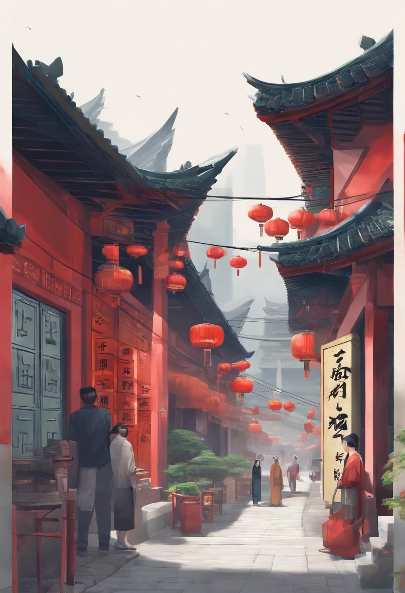 chinese street fantasy, ancient china, busy street