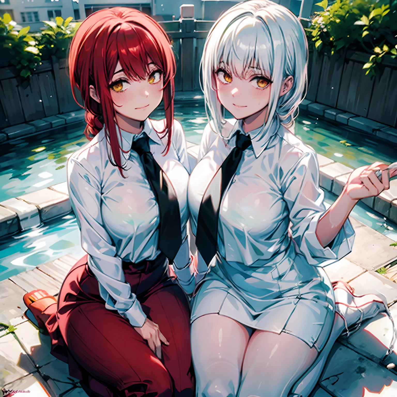 White liquid all over body,2 chicas pegan los pechos juntos,teta enorme,Estar rojo en la cara,ojos en blanco,wet pubic hair,en cama, escote abierto, sin sujetador, pezon de fuera