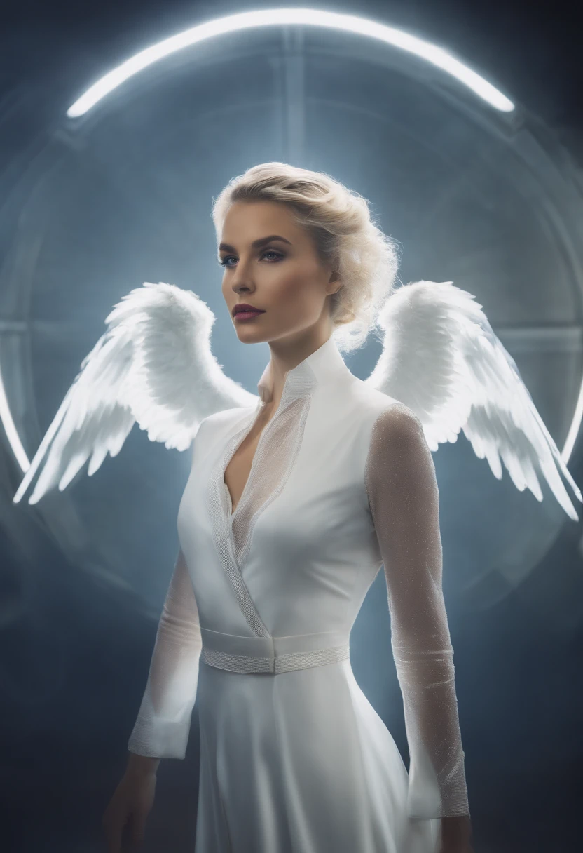 Multiple exposure, vivid color, star, flower,close up front portrait of white-platin haired beautiful (Emillia Clarke:Taylor Swift:0.7), model. She is adorned in a sleek, white, angel-like suit, reflecting her ethereal wisdom. design echoes of cutting-edge technology, subtly hinting at her function of imparting tech and AI knowledge. Her outfit, akin to a beacon of enlightenment, symbolizes the clarity and foresight she brings to her managerial audience. Zeiss lens, dramatic lighting highly detailed, analog photo, overglaze, 80mm Sigma f/1.4 or any ZEISS lens