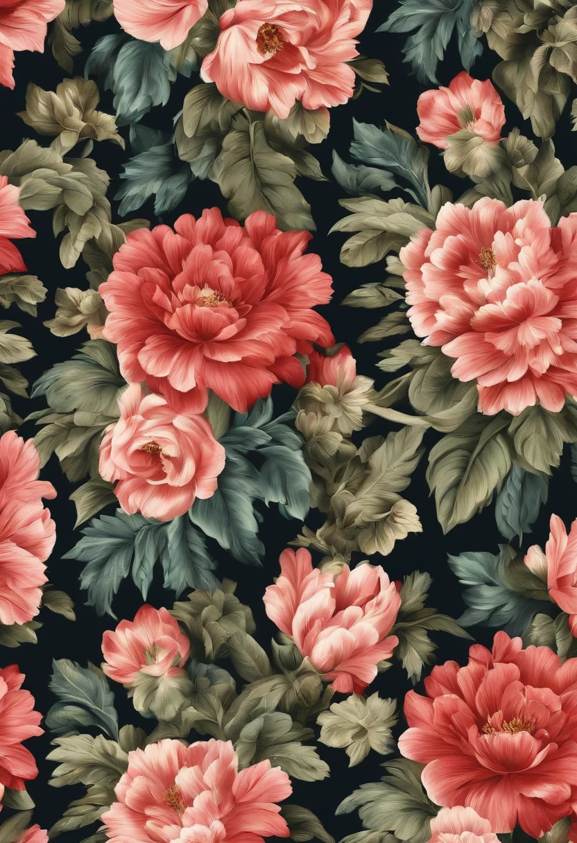 Beautiful repeating beautiful floral patterns in gemstone tones, 3d effect, Ultra photo realsisim , Pinterres, The hexadecimal code color is 5ABCB9, 63E2C6, FB6376, 613F75, 0C6291 only, Flowing, the wallpaper, Artistic