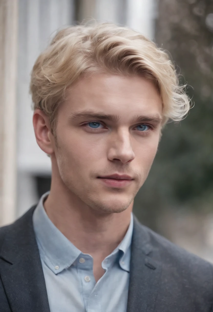best quality, 1 man, handsome man, blonde hair, Englishman, young man, intelligent, ice cold blue eyes, wavy hair