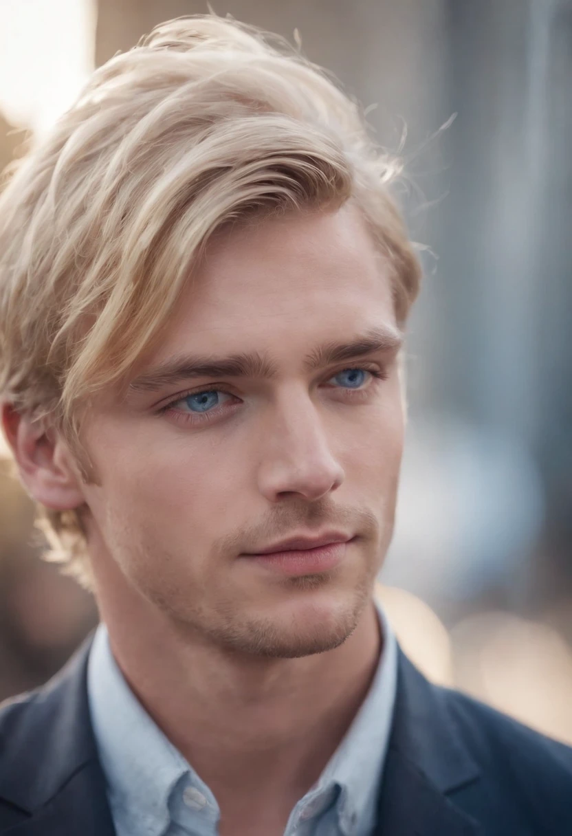 best quality, 1 man, handsome man, blonde hair, Englishman, young man, intelligent, ice cold blue eyes, wavy hair