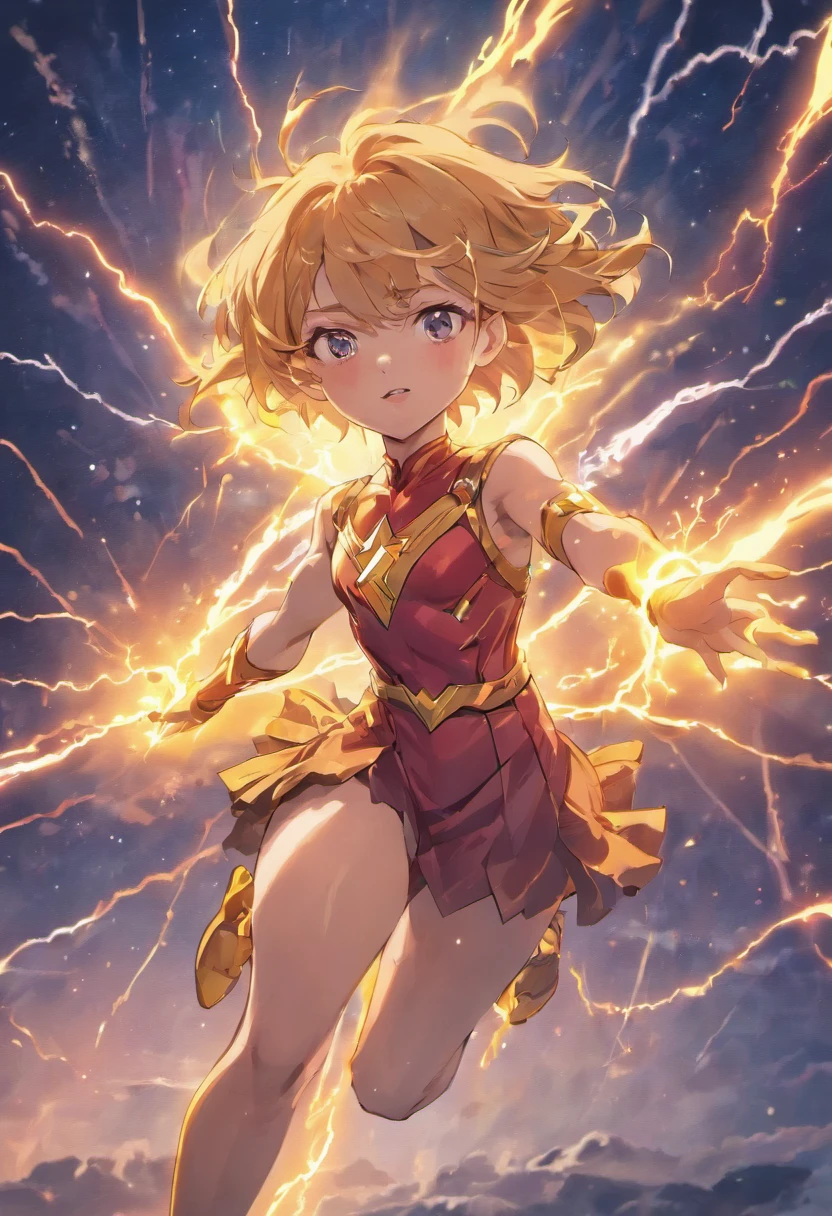 Flash in action, mcu, Best entrepreneurial pose, Ultra detail, Multiverse background, Lightning strikes, planets and stars, 8K,