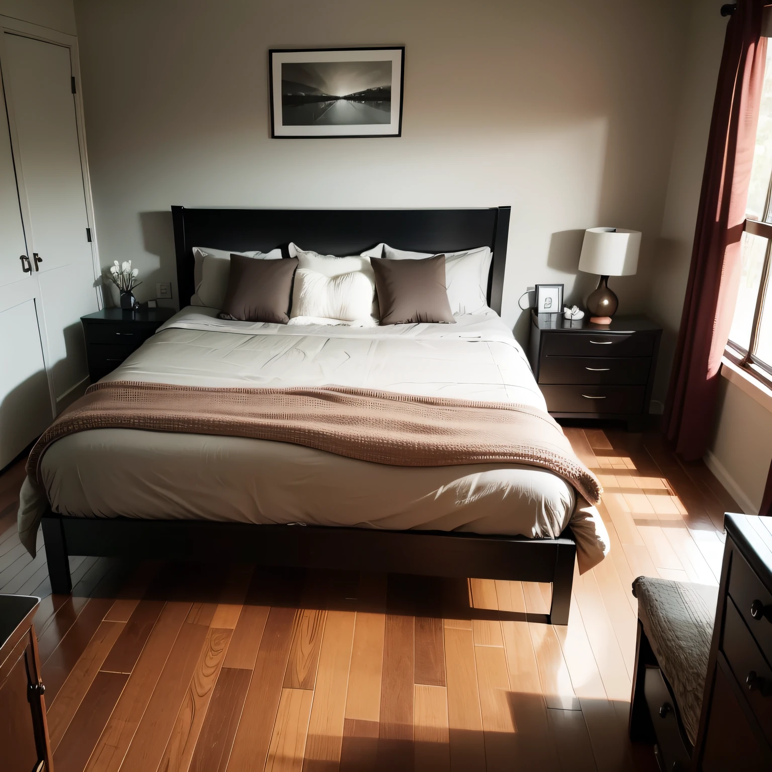 dark wood floor bedroom with The Bed as the Focal Point