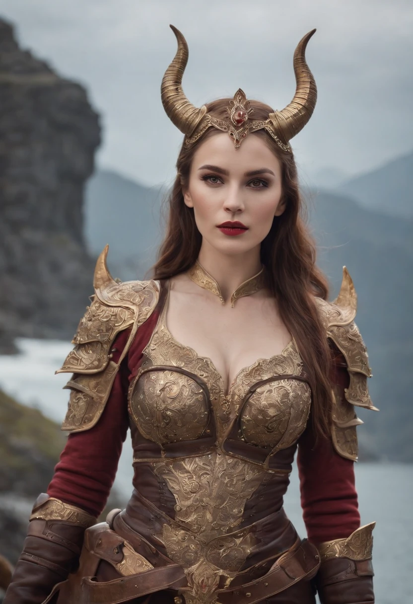 premier quality、Belle femme russe、{{{The whole body is shown}}}、Femme Devil King、Female Devil、yeux rouges、Freckles Demonic Armor、Armure de bikini du diable、Fantaisie、The horns grow on the head、Castle of Darkness、Great Background,