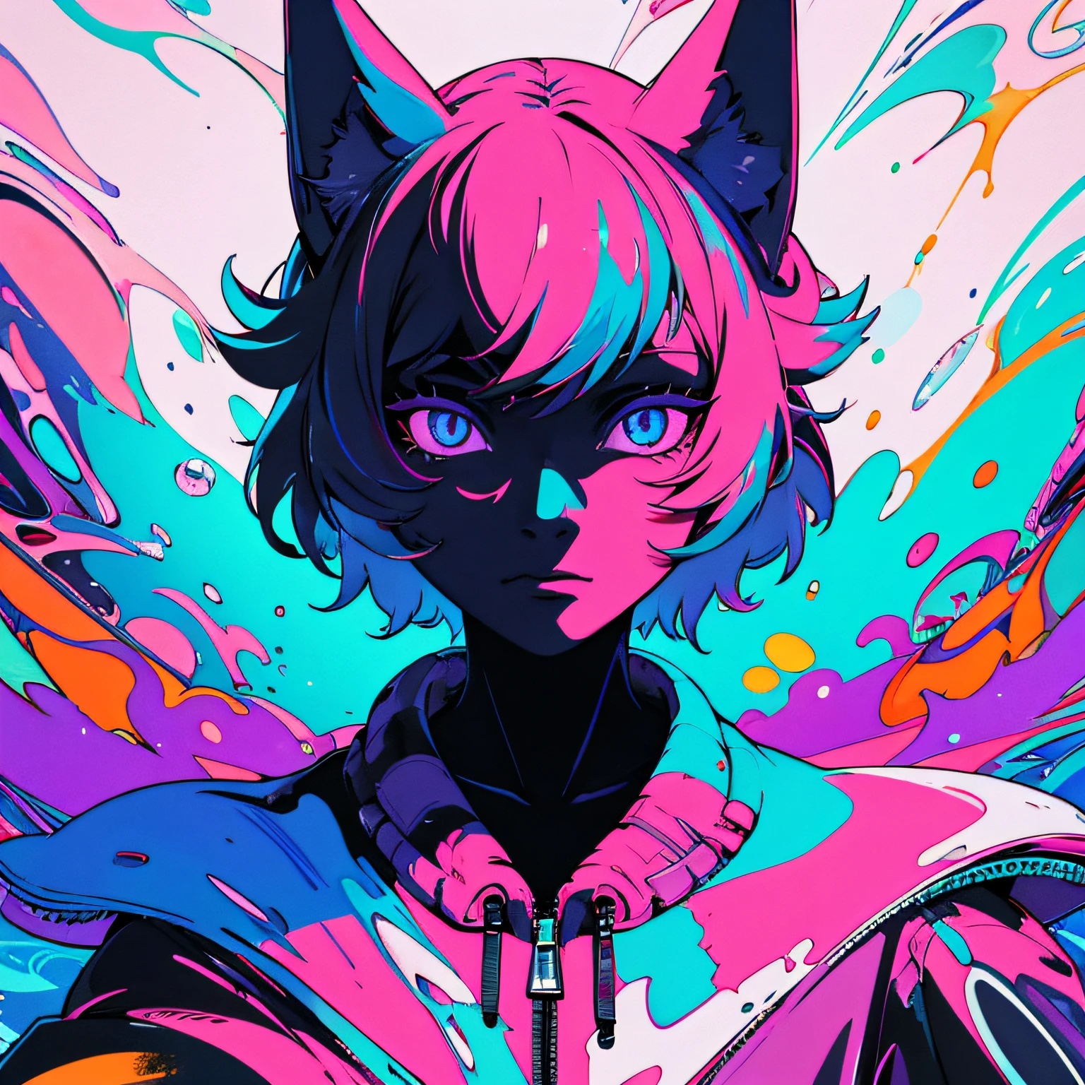 (samdoesarts:1.3), nvinkpunk, articules, Horrible techno-organic mutation (catss), portraitures, in backlight, Abstract, painterly, Painted by famous artists, etheric, liquids, abstracted, masterpiece, ighly detailed, top-quality, top-quality, Realistic lighting, ultra-detailliert, Hyper-Realism, Farbe, colourfull, coat, sweatshirt