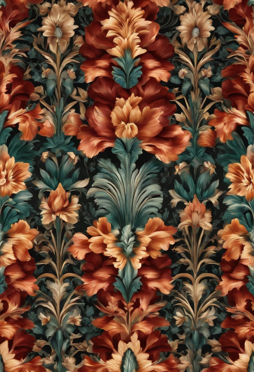 Beautiful repeating beautiful floral patterns in gemstone tones, 3d effect, Ultra photo realsisim , Pinterres, The hexadecimal code color is 5ABCB9, 63E2C6, FB6376, 613F75, 0C6291 only, Flowing, the wallpaper, Artistic