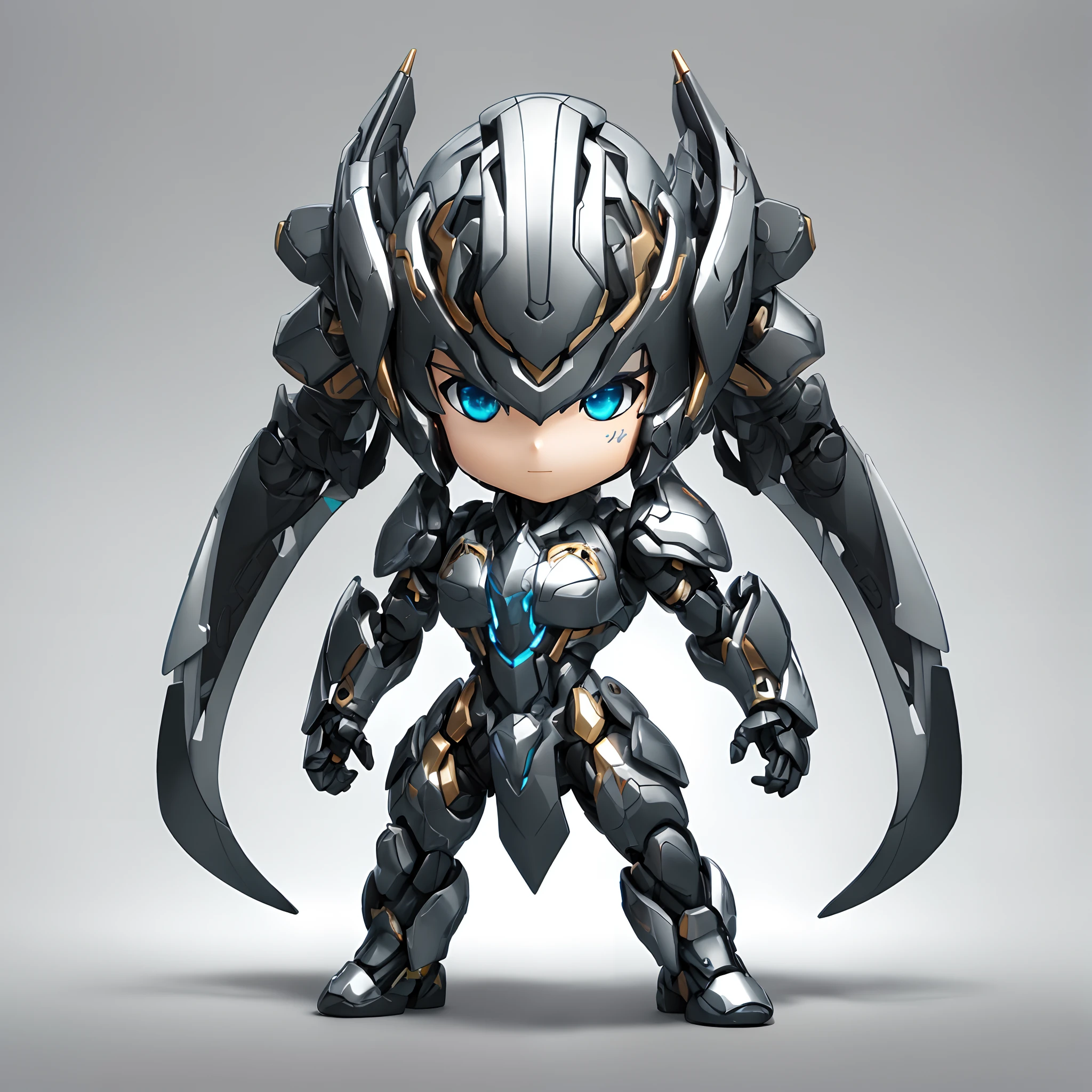 a close up of a toy figure of a robot with a sword, Girl in Mecha Cyber Armor, nendroid, Nendoroid 3D, beautiful robot character design, Cute Cyber God々, 3 d render character art 8 k, Advanced Digital Chibi Art, style as nendoroid, cute 3d render, 3 d render official art