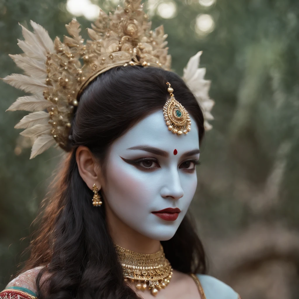 Best quality, Masterpiece, 超高分辨率, (photograph realistic:1.4), Indian cybernetic humanoid goddess ,surrealism, Dream-like, fusionart, Indian goddess mystical humanoids, dark ethereal magic, humanoid dream control, cybernetic stealth, shadow step, dark machine spells, crystal razor blade
