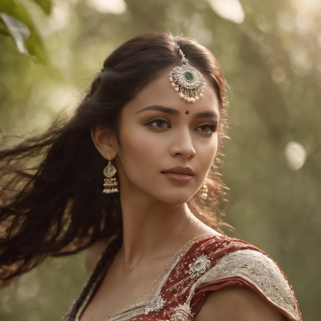 Best quality, Masterpiece, 超高分辨率, (photograph realistic:1.4), Indian cybernetic humanoid goddess ,surrealism, Dream-like, fusionart, Indian goddess mystical humanoids, dark ethereal magic, humanoid dream control, cybernetic stealth, shadow step, dark machine spells, crystal razor blade
