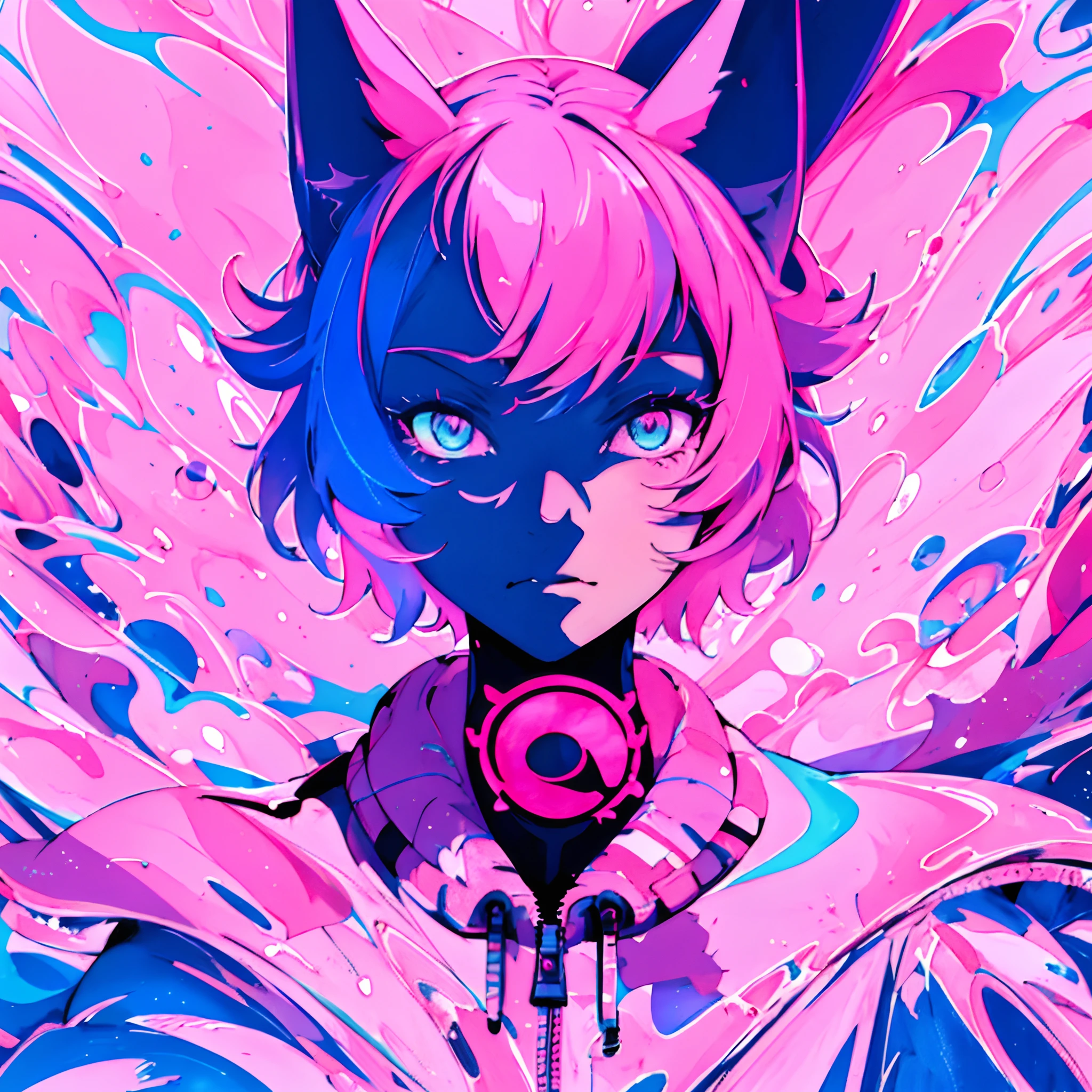 Anime girl with pink hair and blue eyes on pink and blue background, anime style 4 k, anime art wallpaper 4k, anime art wallpaper 4k, Anime art wallpaper 8k, anime wallpaper 4k, anime wallpaper 4 k, badass anime 8 K, 4 k manga wallpaper, 4k anime wallpaper, Anime style. 8K, anime catgirl
