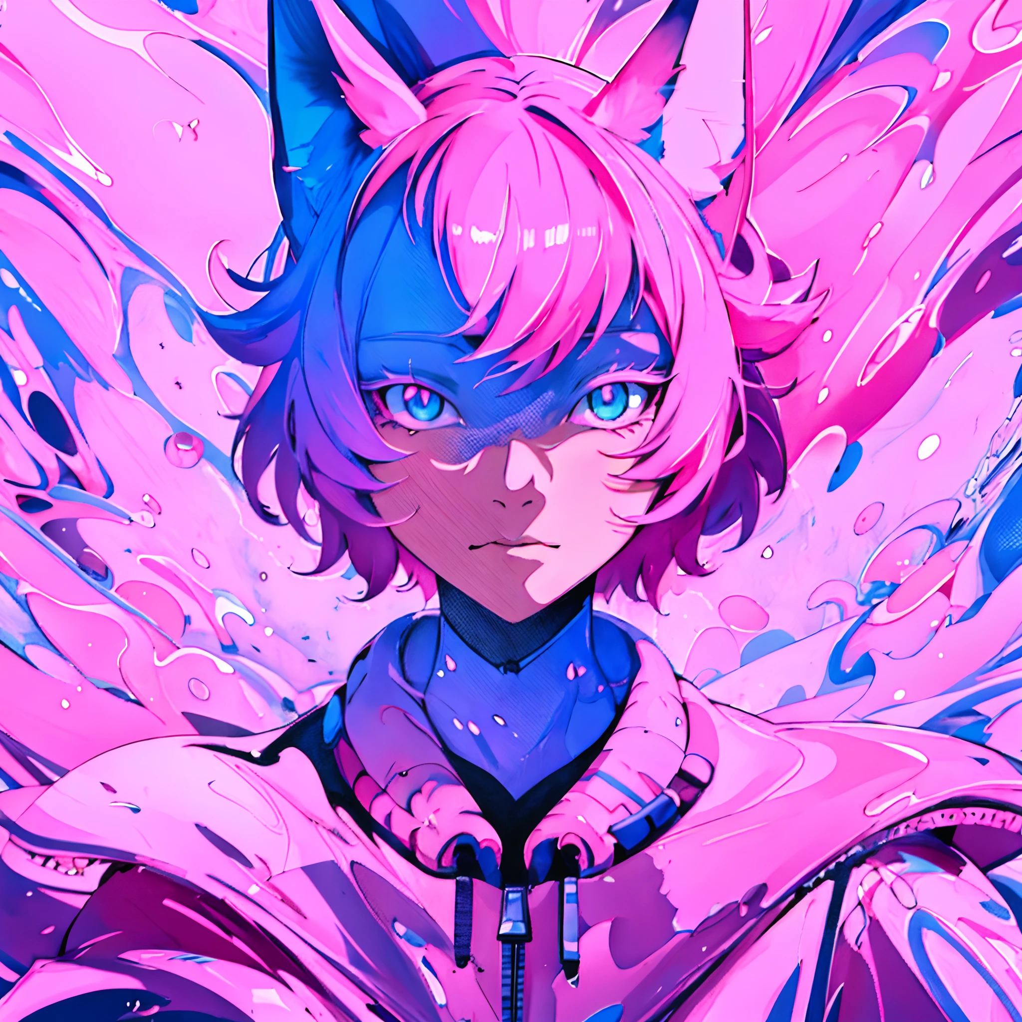 Anime girl with pink hair and blue eyes on pink and blue background, anime style 4 k, anime art wallpaper 4k, anime art wallpaper 4k, Anime art wallpaper 8k, anime wallpaper 4k, anime wallpaper 4 k, badass anime 8 K, 4 k manga wallpaper, 4k anime wallpaper, Anime style. 8K, anime catgirl
