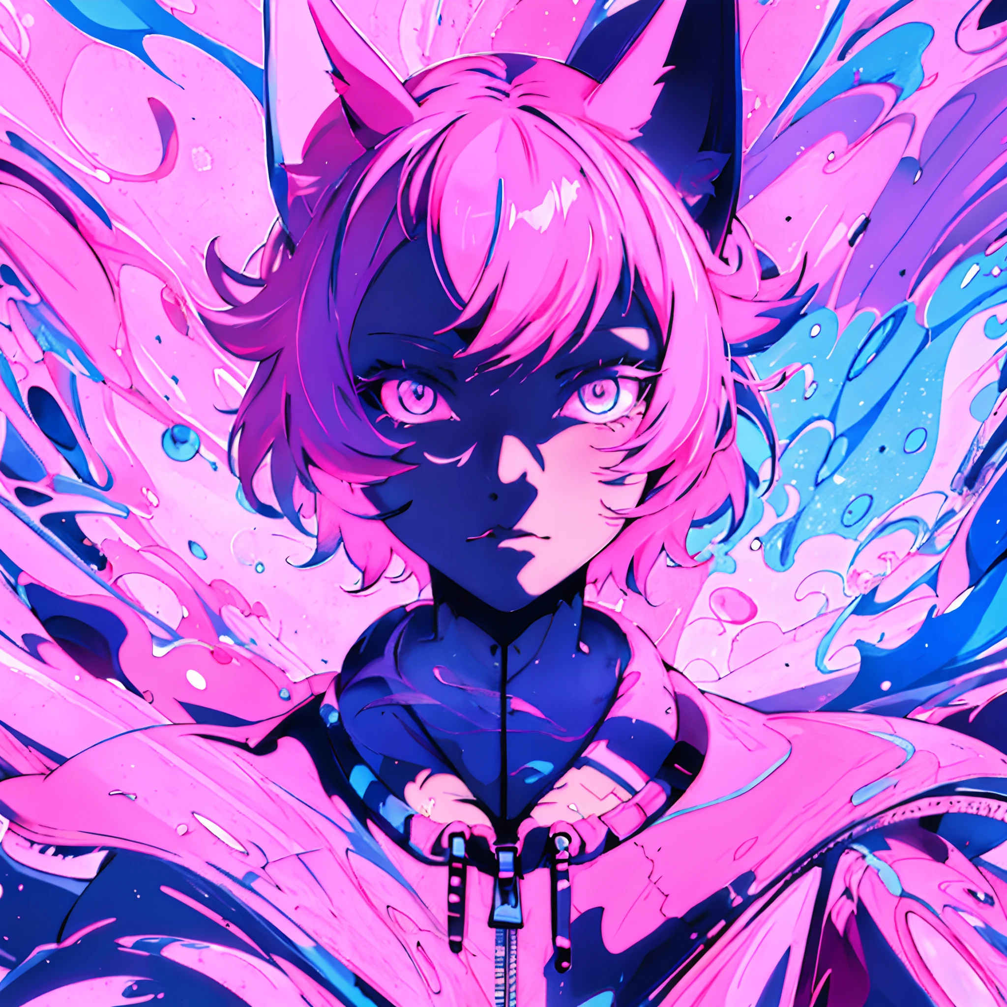 Anime girl with pink hair and blue eyes on pink and blue background, anime style 4 k, anime art wallpaper 4k, anime art wallpaper 4k, Anime art wallpaper 8k, anime wallpaper 4k, anime wallpaper 4 k, badass anime 8 K, 4 k manga wallpaper, 4k anime wallpaper, Anime style. 8K, anime catgirl