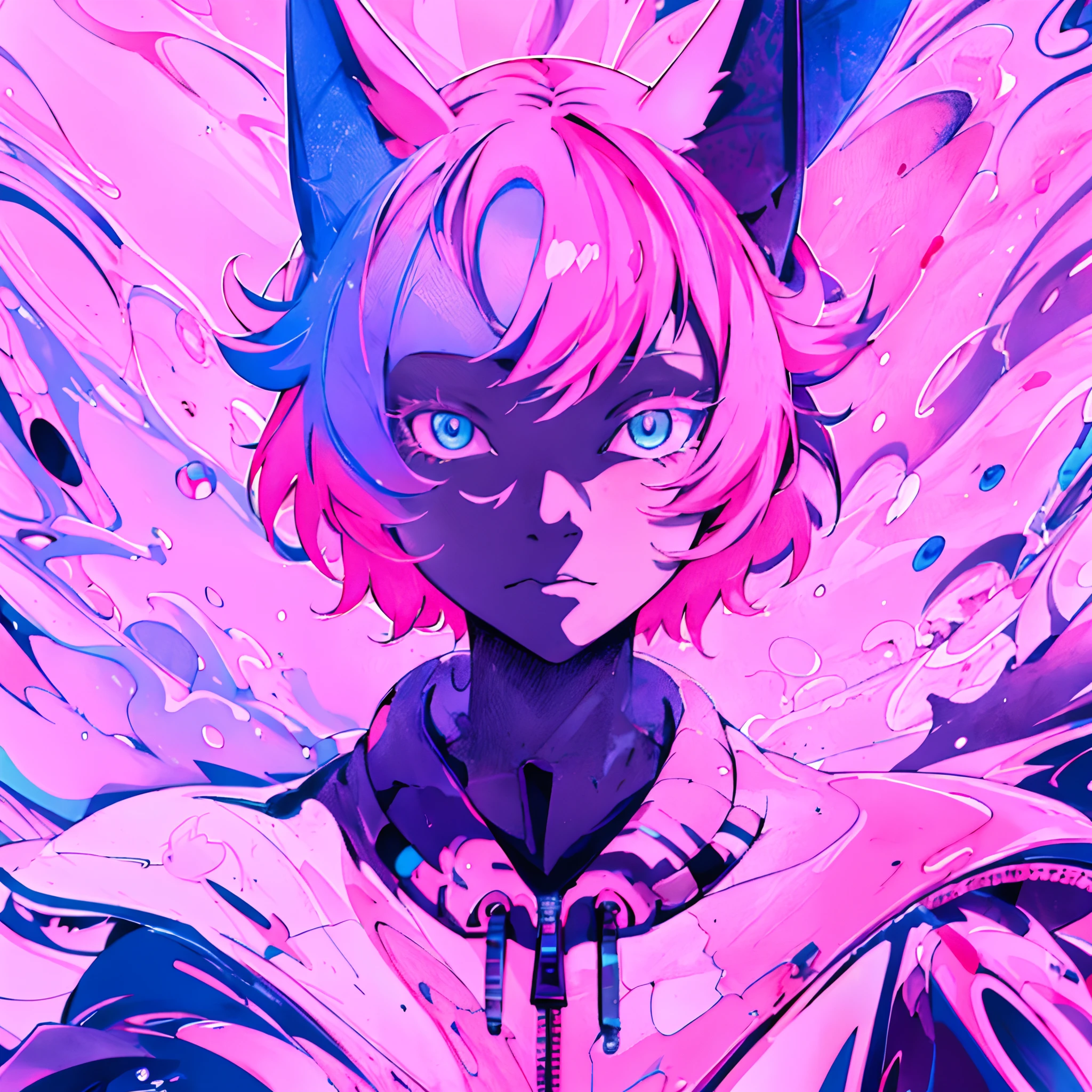 Anime girl with pink hair and blue eyes on pink and blue background, anime style 4 k, anime art wallpaper 4k, anime art wallpaper 4k, Anime art wallpaper 8k, anime wallpaper 4k, anime wallpaper 4 k, badass anime 8 K, 4 k manga wallpaper, 4k anime wallpaper, Anime style. 8K, anime catgirl