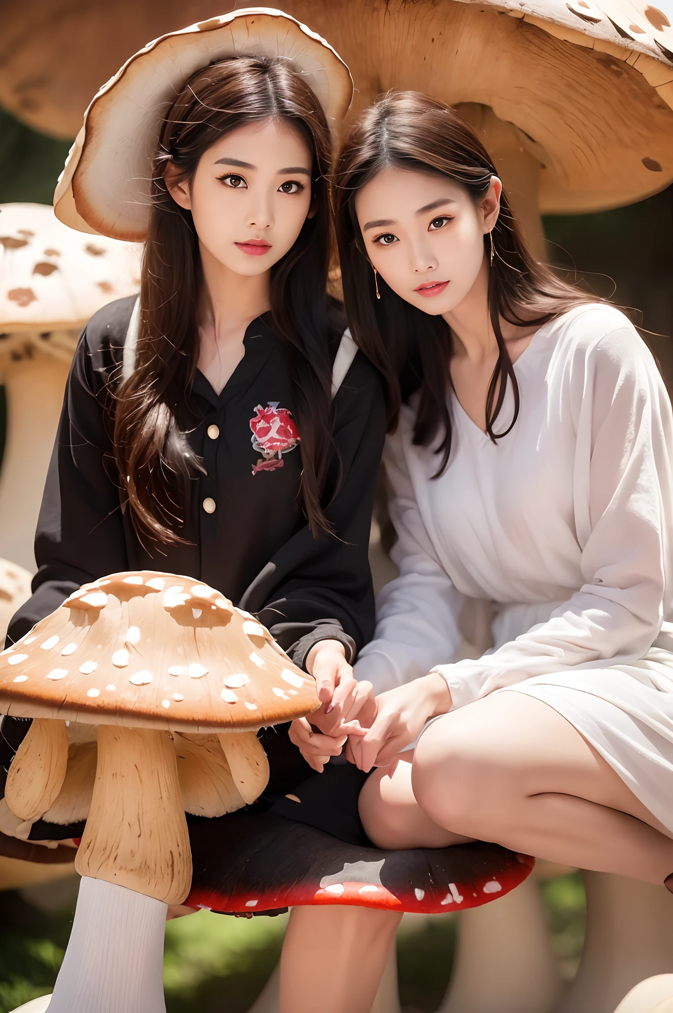 similing,Face focus,(alebrijes art style), (a couple of lesbians:1.4) sitting together on a (giant mushroom:1.4),fantastical world,fantasy,lewd,leering:1.3,Masterpiece, Best quality, intricately details, absurderes,,(ulzzang-6500-v1.1,pureeroface_v1,octane rendering)