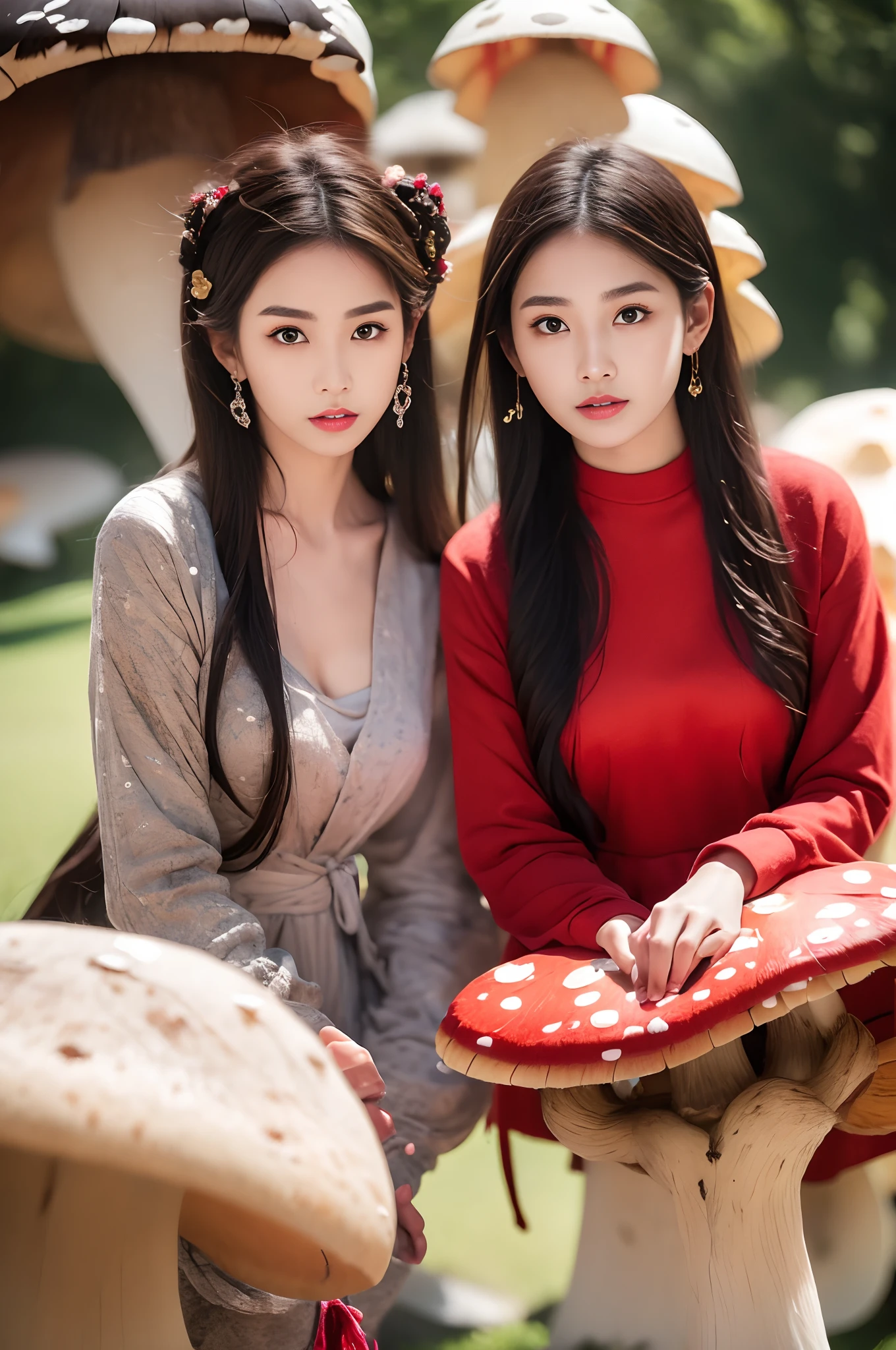 similing,Face focus,(alebrijes art style), (a couple of :1.4) sitting together on a (giant mushroom:1.4),fantastical world,fantasy,lewd,lee:1.3,Masterpiece, Best quality, intricately details, absurderes,,(ulzzang-6500-v1.1,pureeroface_v1,octane rendering)