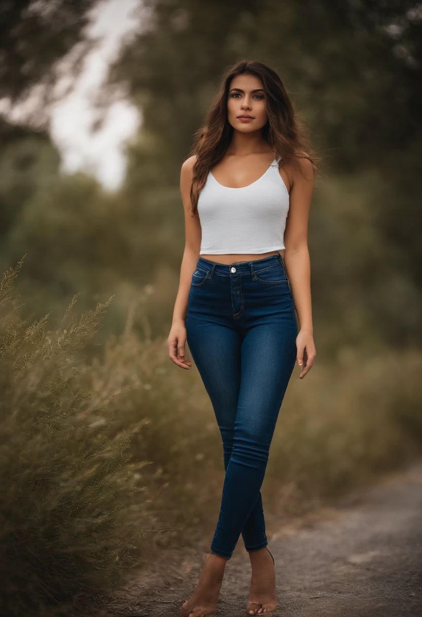 Arafed mujer en jeans y una camiseta sin mangas tendida en la hierba, 18 years old, Violeta Myers, sexy girl, Hermosa mujer mexicana, buena joven, ayahausca, chica atractiva, 21-year-old, 1 6 years, Mujer encantadora, Mujer preciosa, Modelo de Instagram, 2 2 years old, hermoso bastante joven, Ekaterina