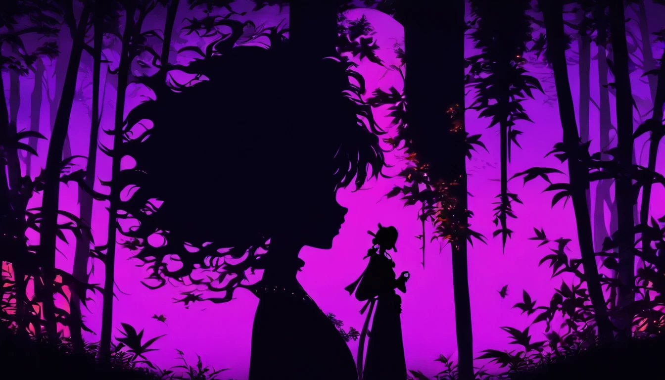 (Silhouette Art,cutouts:1.6)
(((Paper cutting art,A world where only black exists:1.3)
(Cowboy Shot),1 girl,Solo,
(Kimono Girl,profile:1.2),white, Clear and beautiful face,
BREAK
(Purple Moon、red spider lily、Countless Tombs)
Textured glass background,