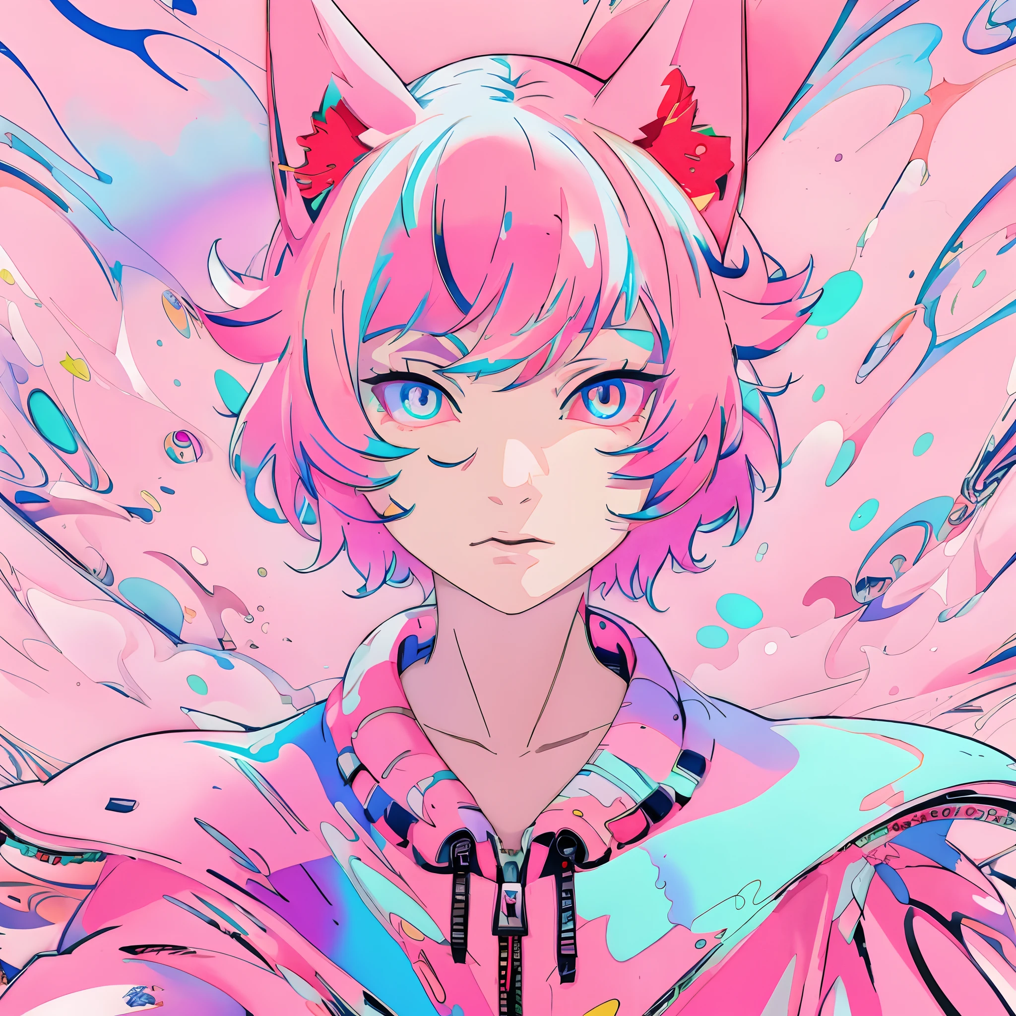 Anime girl with colorful hair and odd eyes on colorful background, anime style 4 k, anime art wallpaper 4k, anime art wallpaper 4k, Anime art wallpaper 8k, anime wallpaper 4k, anime wallpaper 4 k, badass anime 8 K, 4 k manga wallpaper, 4k anime wallpaper, Anime style. 8K, anime catgirl