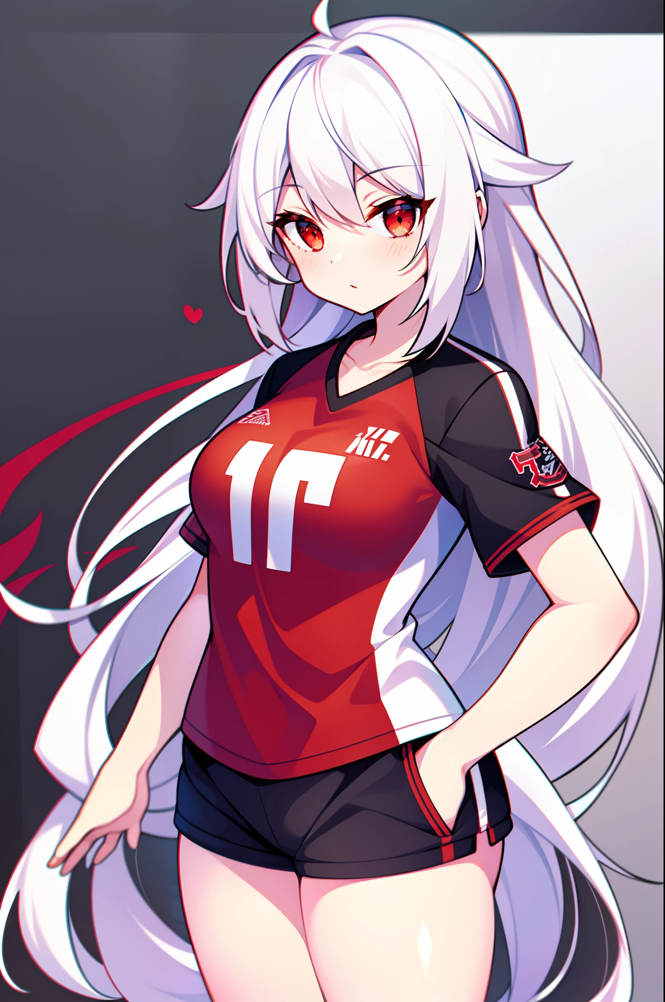 Kizi,Red eyes,White hair, female, volleyball jersey,