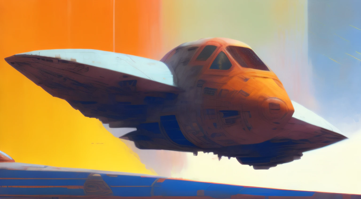 ((realistic)), ((painting)), spaceship, ((wings)), ((box design)), ((cockpit exterior)), ((sharp angles)), pink nebula, legs, ((silver hull)), flying through space, flying over lunar surface, ((realistic)), ((DSLR)), (Cinematic anime screencap,limited palette, :1.3), (best quality), (Analog Style) of a (futuristic spaceship :1.3) , (80s style:1.2), 1980, (retro:1.2), dramatic, , ((symmetrical)), , 8k, volumetric lighting, deep shadows, photorealistic, no humans,vehicle focus, unreal engin 5,octane render,(2D:1.2), ((limited palette)), flat color, digital painting, artstation, concept art, smooth, sharp focus,, (oil painting:1.16),(acrylic paint:1.16),(dreamlikeart:1.0),(__Hyperrealism:1.3),(__Photorealism:1.3),(Colorful:1.3),((retrofuturism)),(science fiction) by Craig Mullins, CGSociety,
