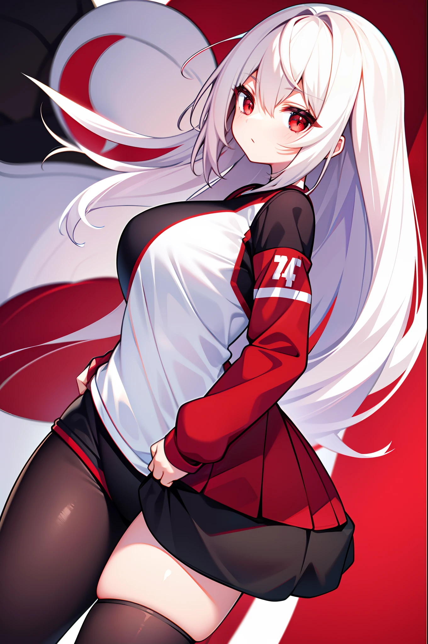 Kizi，Red eyes，White hair, female, volleyball jersey,