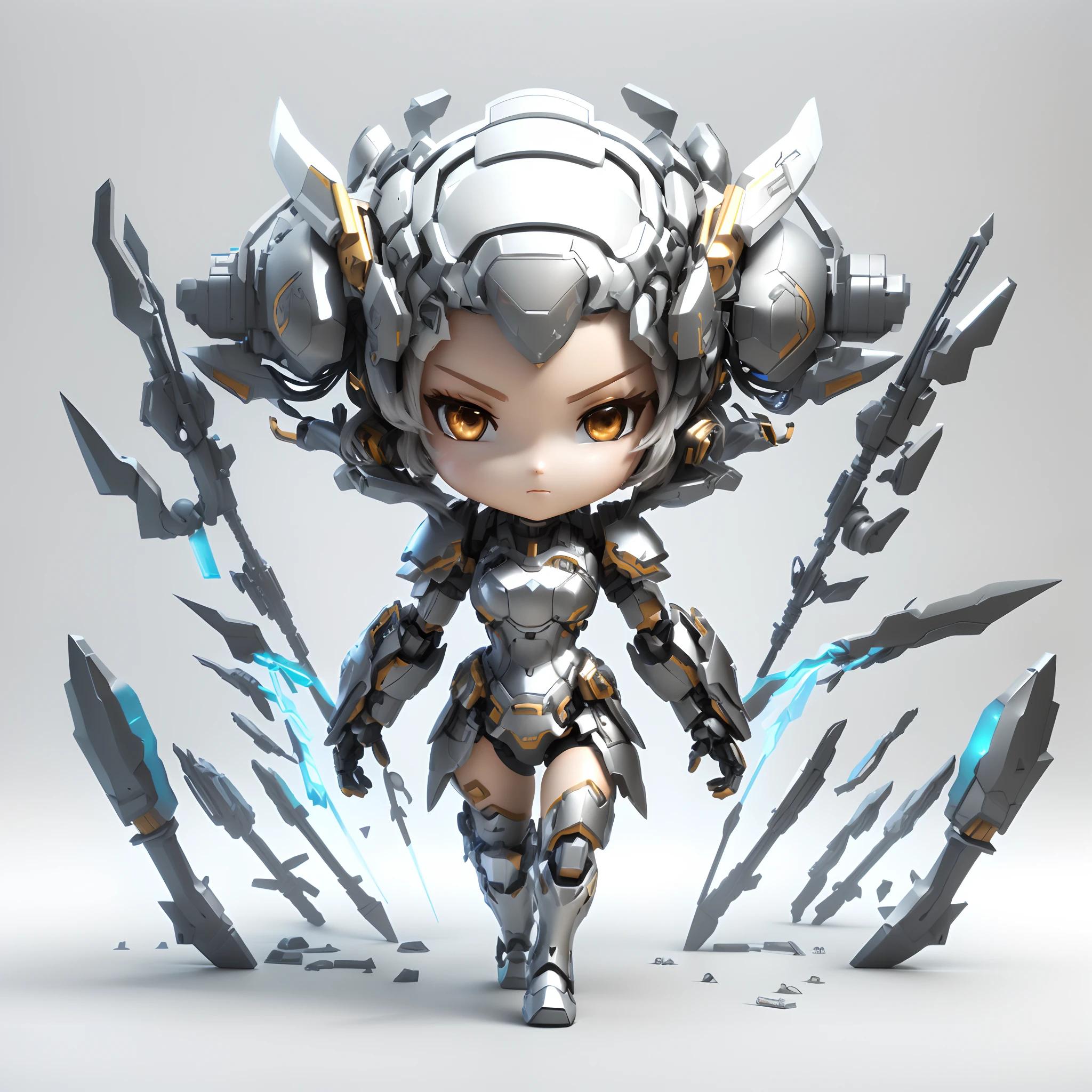 Close-up of female toy figure in armor, Girl in Mecha Cyber Armor, armor girl, Cute cyborg girl, render of a cute 3d anime girl, Advanced Digital Chibi Art, mechanized valkyrie girl, 3 d render character art 8 k, cute 3d render, girl in knight armor, nendroid, 3d rendering stylized