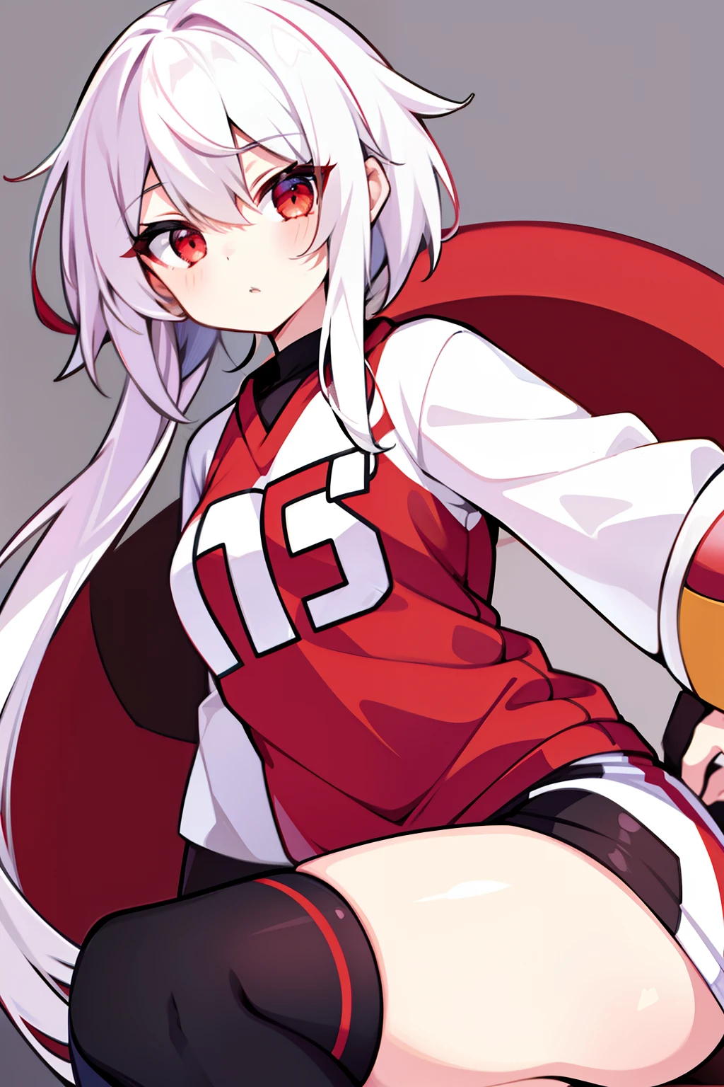 Kizi，Red eyes，White hair, female, volleyball jersey,