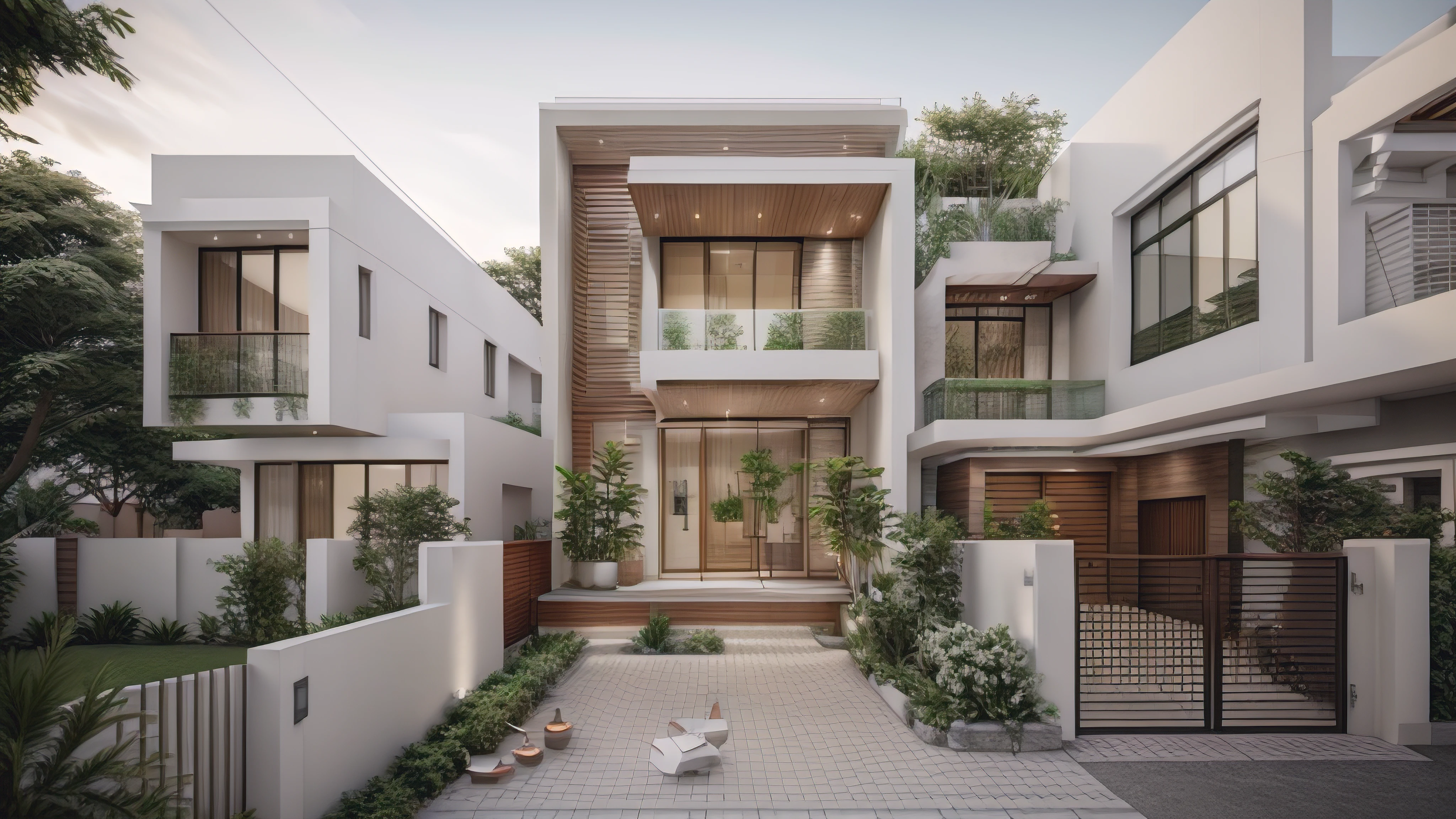 exterior 2022, front perspective, frontview, front-view, professional render, detailed rendering, overall architectural design, realistic render, all white render, very high detailed, exterior design, vray render, render vray, very very high detailed, 3 d vray render