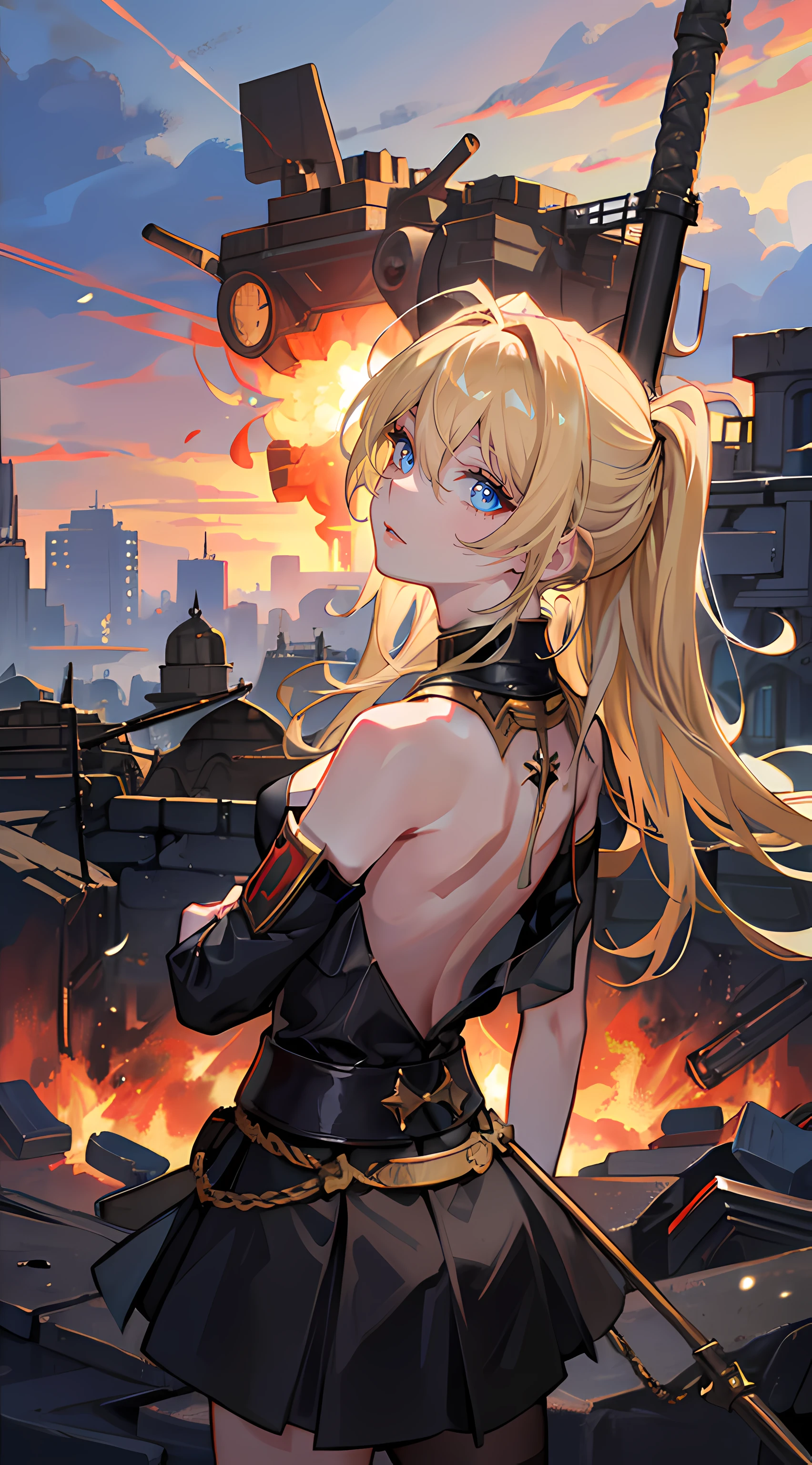 (natural lightning ,(insanely detailed 1.3), beautiful detailed face, (masterpiece 1.5), intricate details, best quality),{{dynamic posture}}, epic, complex detail handling, {an extremely delicate and beautiful}, extremely original, detailed wallpaper, War, Sovietic, Soviet Union, sovietic armor, (((Tanya Von Degurechaff))), full body, psycho, at war, war landscape, explosion, fire, soldiers running on the back, 1girl, Jumping, Detailed Background, Tanks, detailed city, Realistic Background, strange camera,