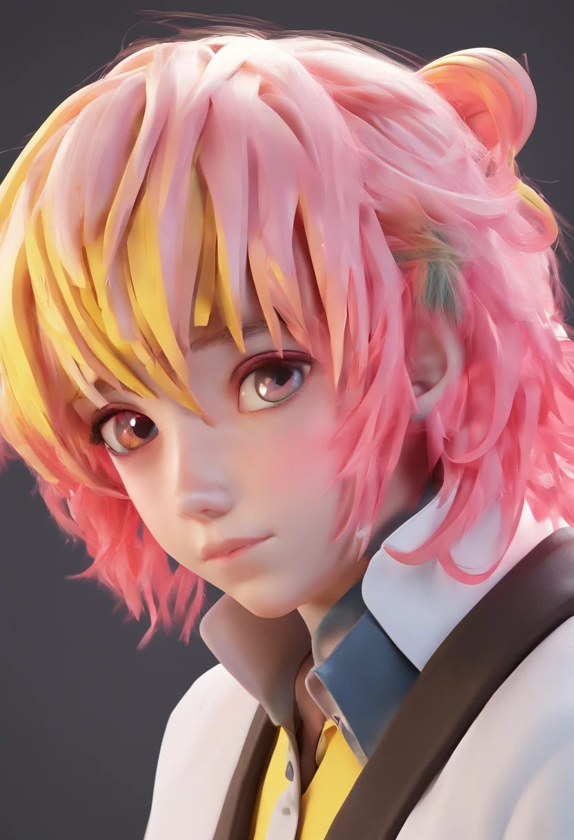 Boy, beautiful, pink hair, white clothes, yellow eyes