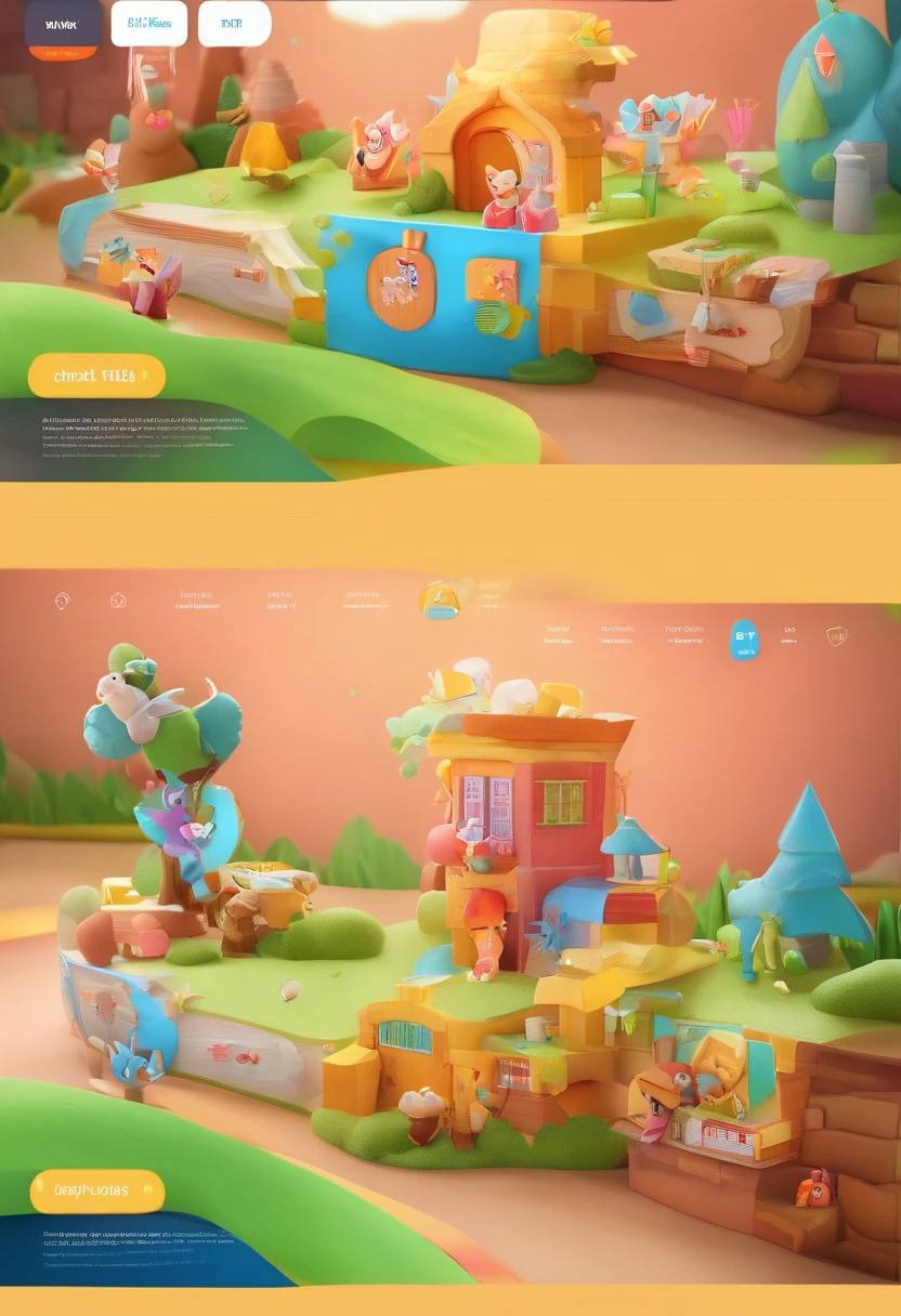 A hyperrealistic website landing page for a 3D kids' storybook," Welcome story lovers" as the greeting or opening title message, digital UI, UX design, 3Dreal images.