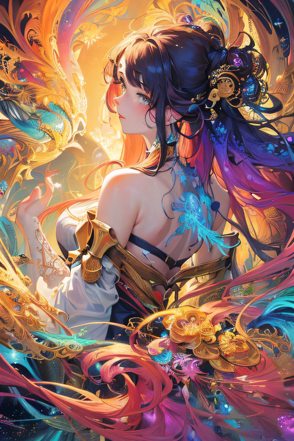 (masterpiece, top quality, best quality, official art, beautiful and aesthetic:1.2), (1girl), extreme detailed,(fractal art:1.3),colorful,highest detailed