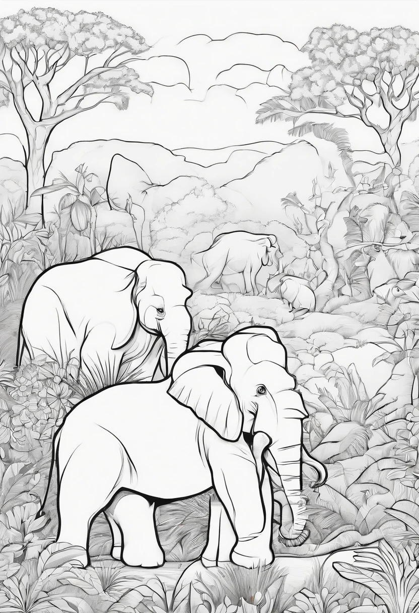 Coloring page for kids, drawing of zoo animals, line art, simple classic cartoon style --no colors