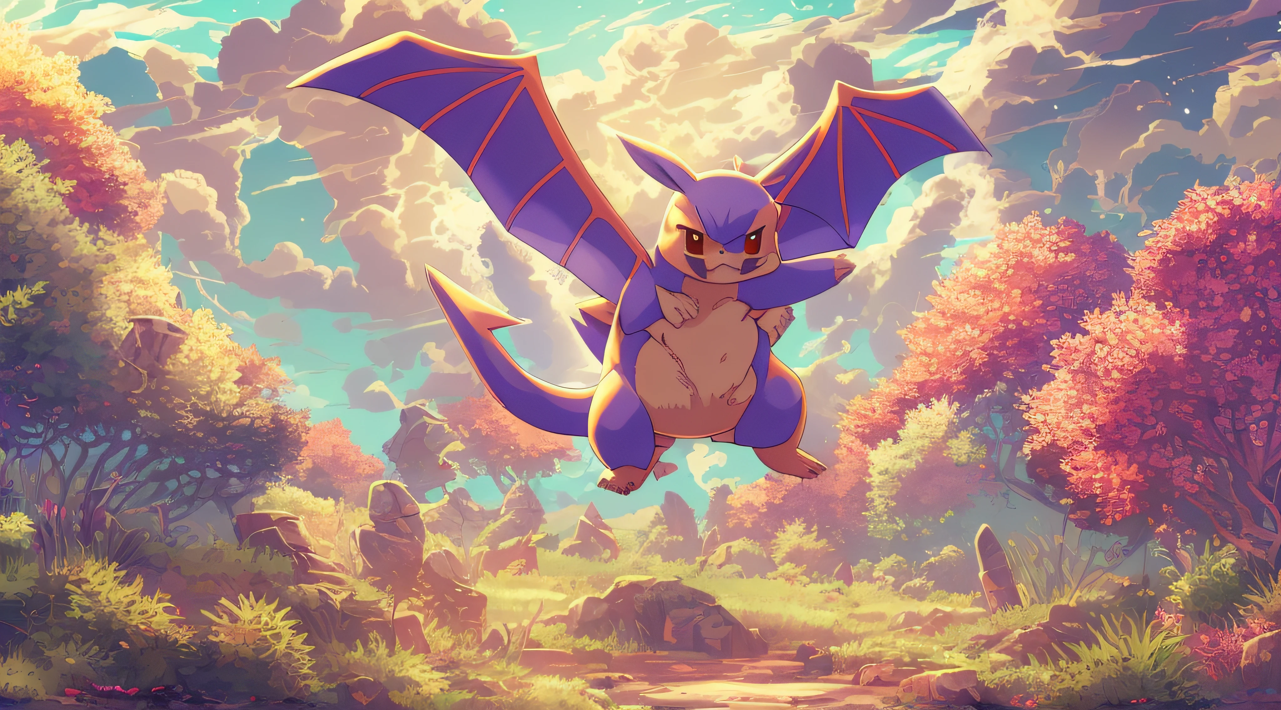 (best quality, 4k, 8k, highres, masterpiece:1.2), pixel art, ultra-detailed, (realistic, photorealistic, photo-realistic:1.37), colorful, vibrant colors, Pokémon, landscape, textured, dynamic, anime style, bright sunlight, forest, Pikachu, Charizard, Bulbasaur, Jigglypuff, Eevee, Pokémon trainers, intense battle, magical atmosphere