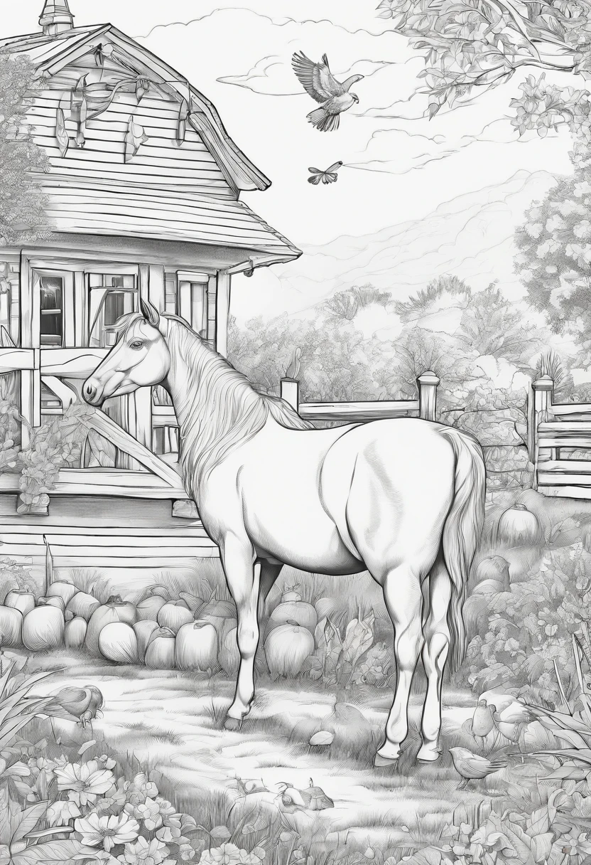 Coloring page for kids, farm animals --no colors