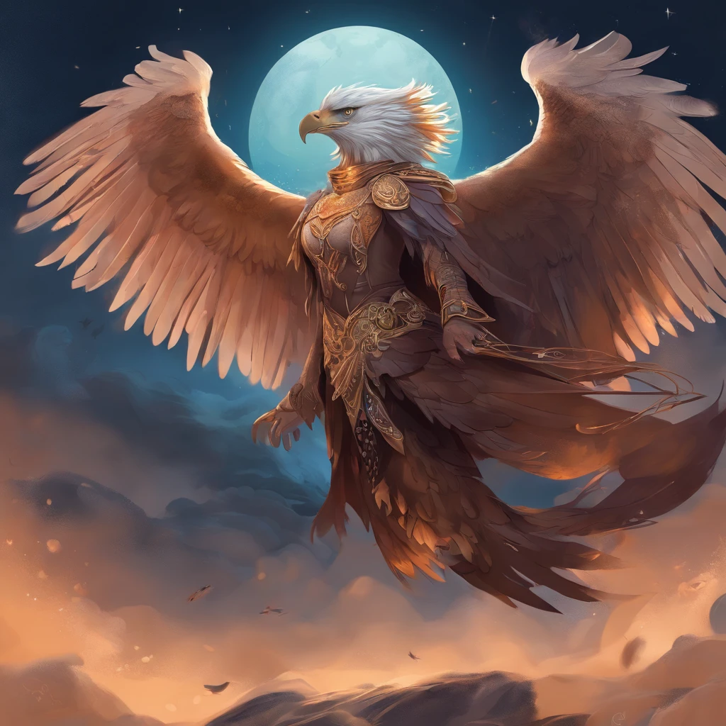 Close-up of a woman flying through the air with her wings,Human face,The body of an eagle, harpy, Hands and legs are like the grip of an eagle, raven winged female vampire, (Ugly 1.5)Eagle body(Succubus:1.2),Gothic horror,(The upper body is a woman, The lower body is an eagle:1.5),A turtle(Human-faced eagle:1.5)Strange bird standing in the night sky,There are clouds and the moon,Fantastical,4K,best qualtiy,primitive, the night,((Ultra-detailed and high-precision details)),(The picture is clear and sharp)