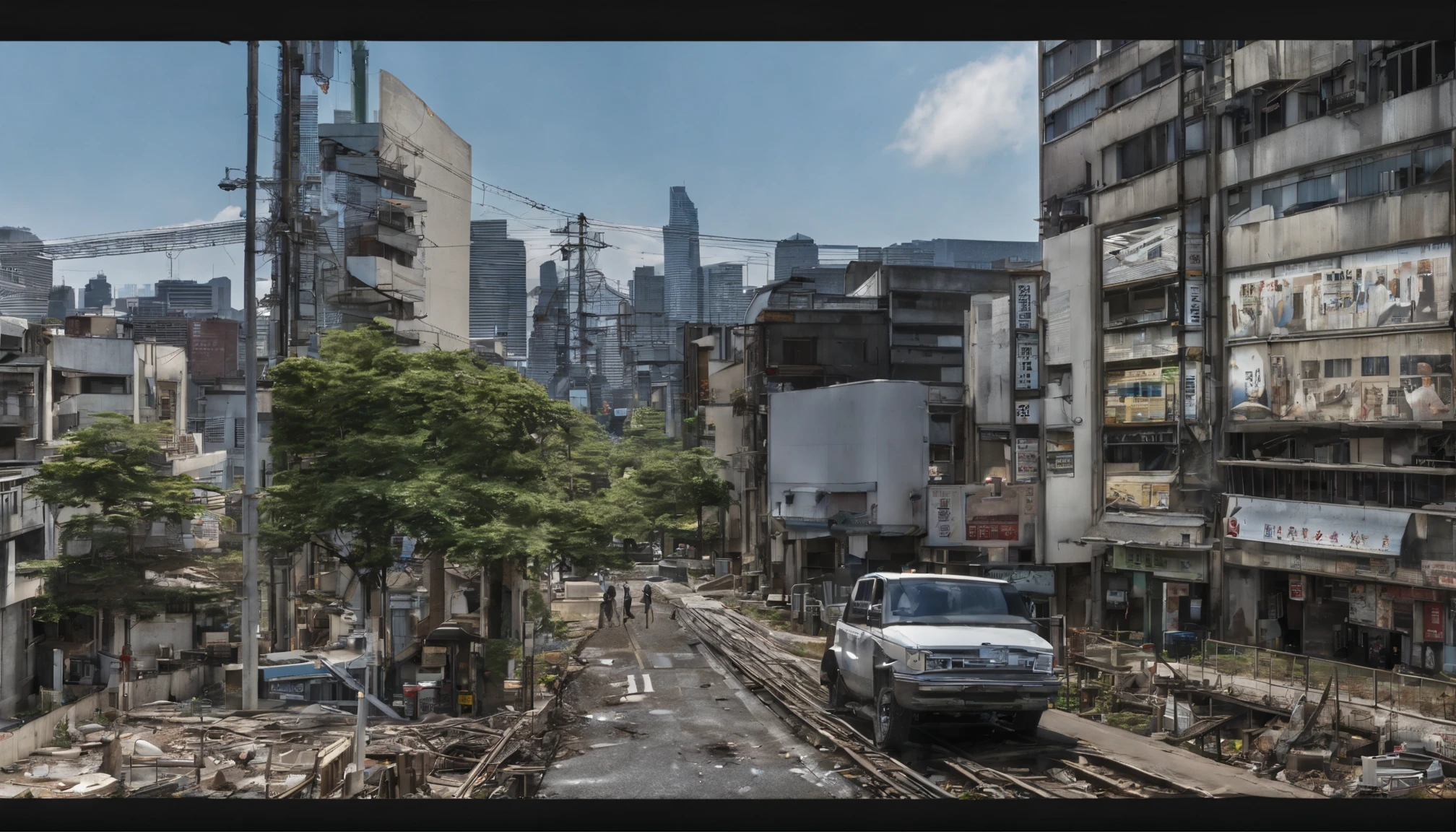 RAW photo, ultra high res,(photorealistic:1.4), high detail, Realism, Fujicolor, image fill, viewfinder, 8k, super detail, UHD, retina, masterpiece, high details, high quality, award winning, best quality, 16K, (Never split:2.0)、 30 years later、Shinjuku Kabukicho Ichiban-gai was devastated by nuclear war。The scenery seen from the Yasukuni Street side、The remains of an abandoned skyscraper spread、Charred buildings collapse、The alleys are littered with junk and rubble。The once bustling cityscape has no shadow or shape。
On the ruined streets、Overgrown with vegetation、Wild flora and fauna are inhabited。Billboards and advertisements in the former downtown area are exposed to the elements.、Most faded、It is in such a state that it cannot be read。Sunlight reflects off building debris、Create shading、Emphasizes the desolate atmosphere。
a person々disappeared、Shinjuku Kabukicho Ichibangai, where silence reigns、Contrasting with its former glory、It was a melancholy landscape.。The effects of nuclear war are serious.、The situation was such that it was difficult to rebuild.。