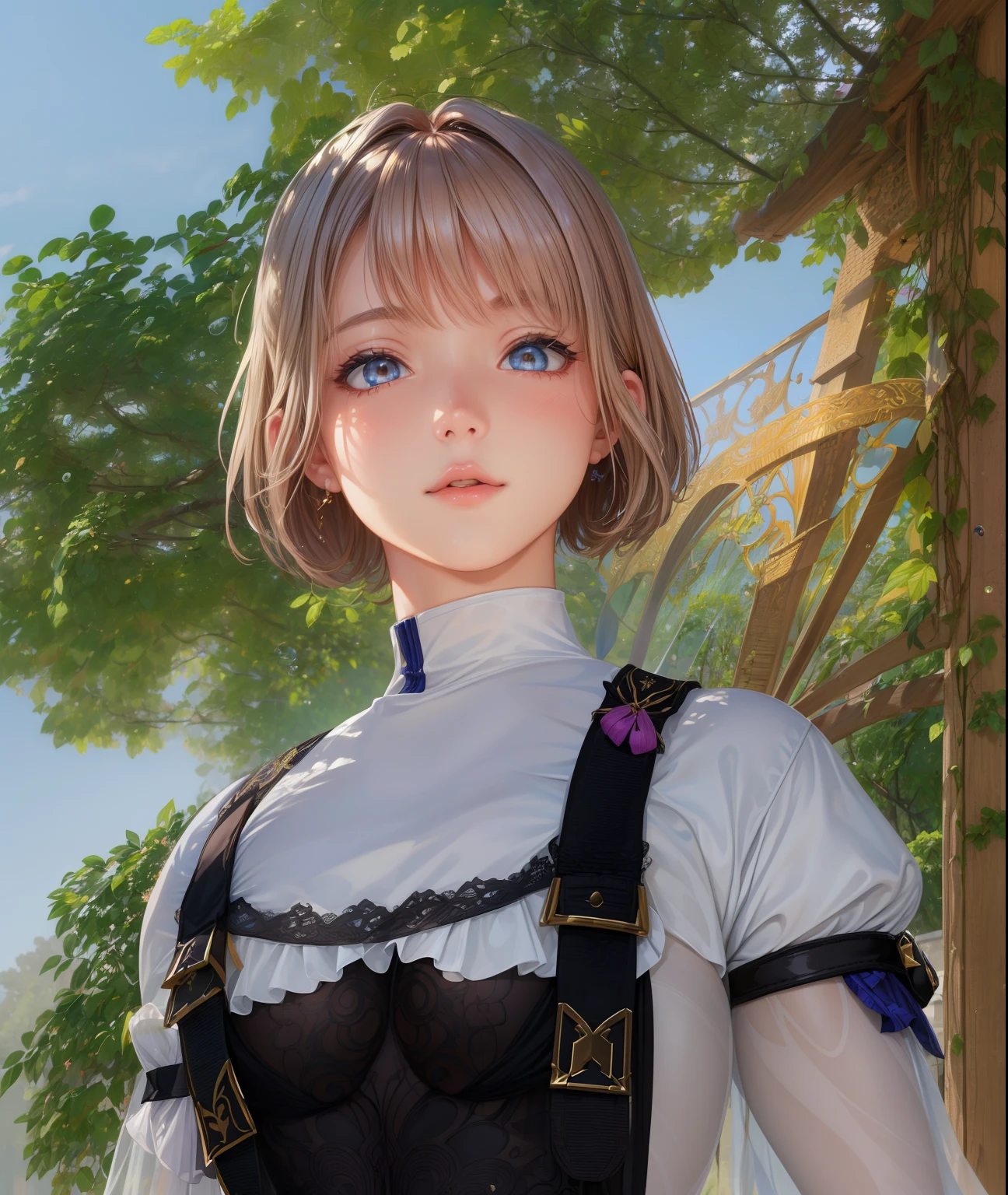 (((Exquisite))) openwork tights, high-quality details, flowing, dynamic, (1 female), bright eyes, spirited, seductive front and back, silk texture, presenting high-quality texture, huge bubbles, soft light, full of reality, at the moment this girl is in a fantasy world.