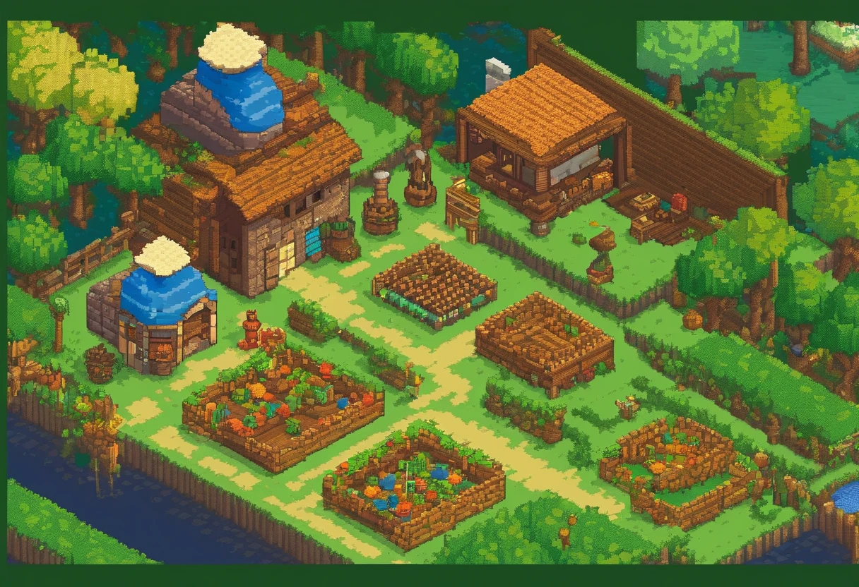 style of harvest moon back to nature, pixel art, super nintendo art, site, hidden, vibrant, adventerous