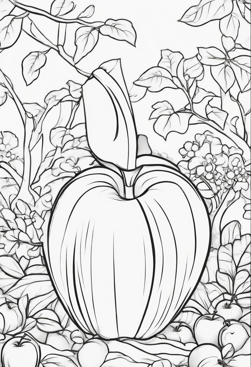 Coloring page for kids, cartoon style apple --no colors
