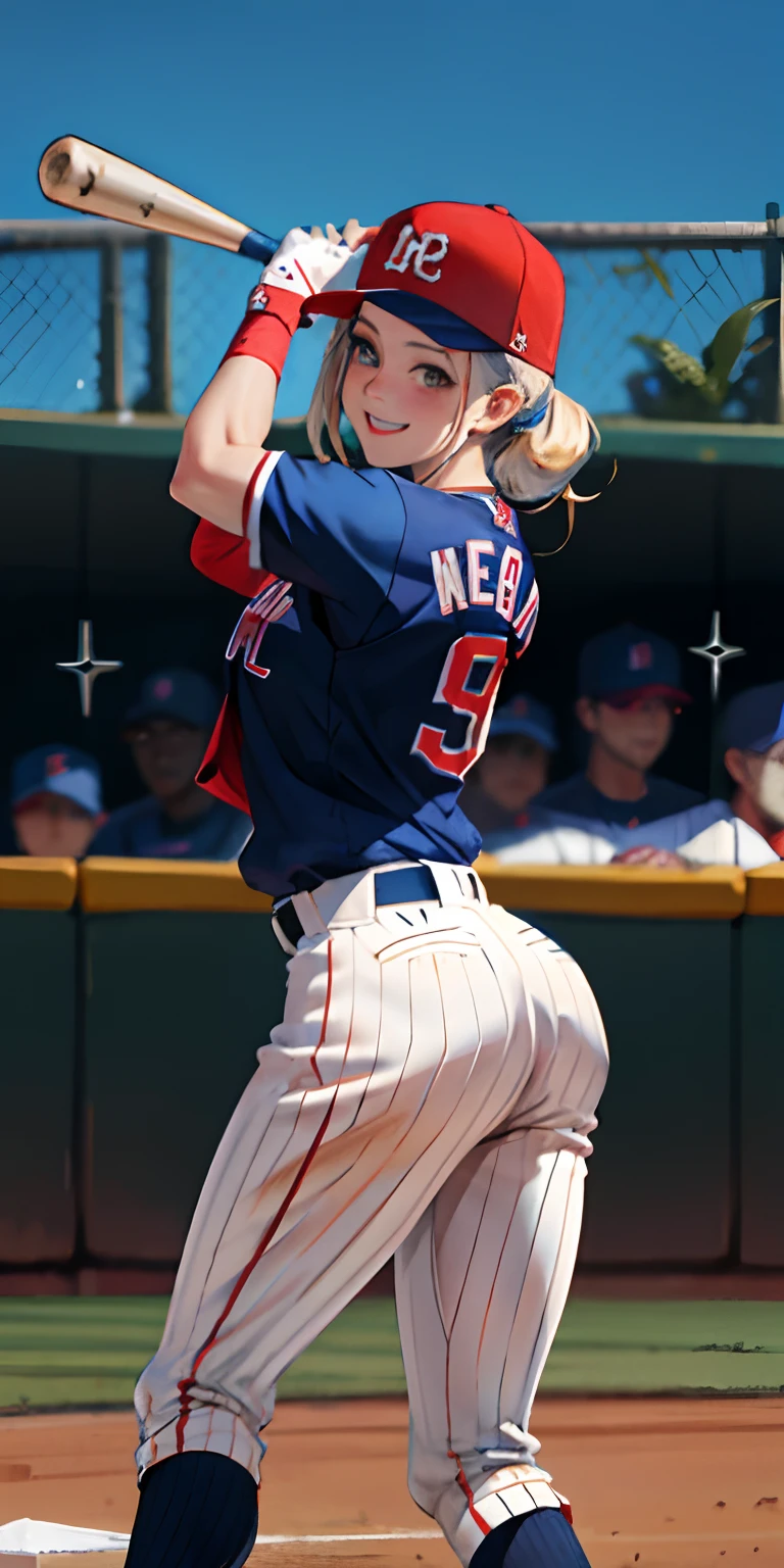 realisticlying、、18 year old girl、Baseball Player、Super Fit Baseball Jersey、Breasts a little bigger、Buttock emphasis、Smile、Face Real、A sexy、Baseball Stadium