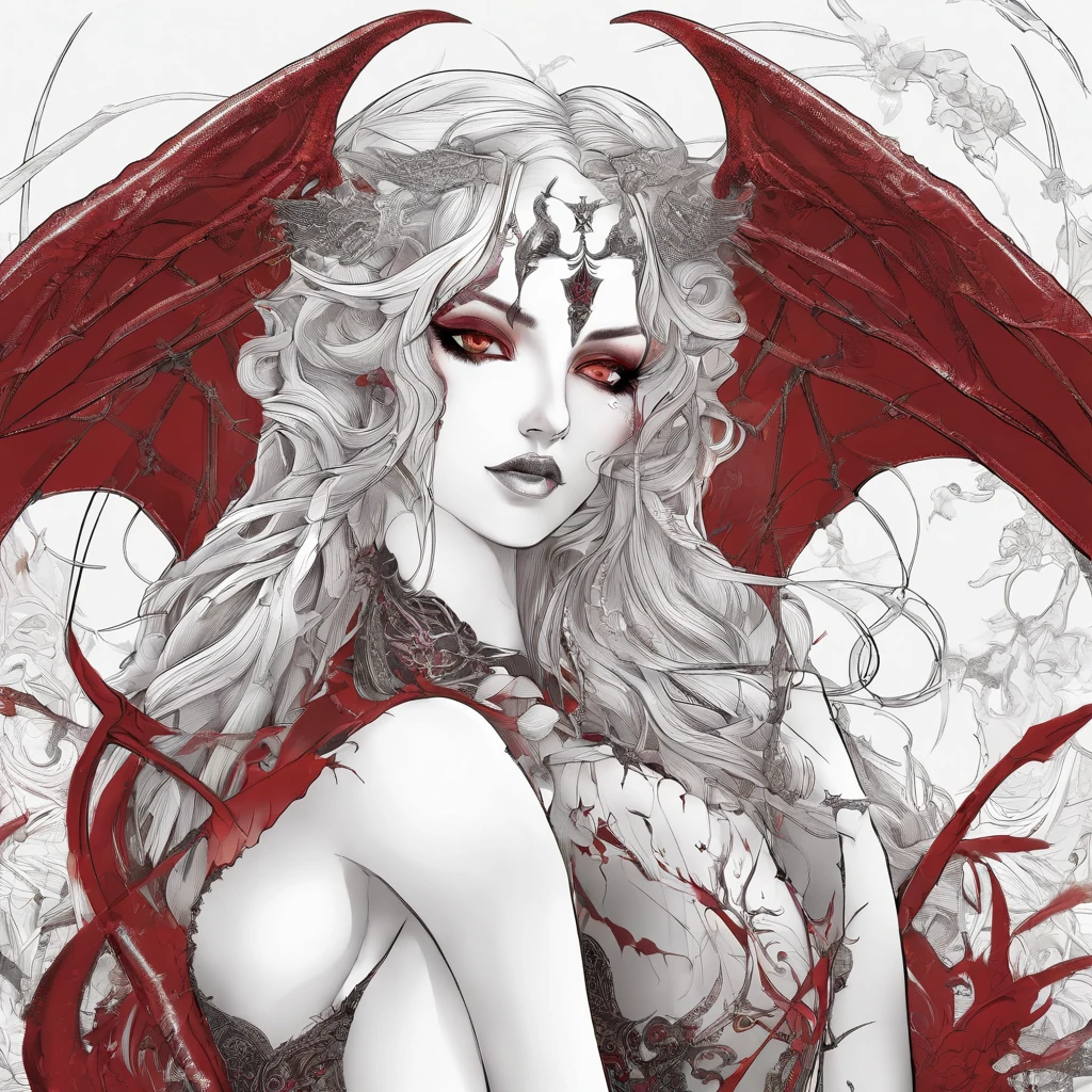 One with wings(succubus:1.5)，red color eyes，White hair，Like the wings of an eagle,Fly in the night sky，There are clouds and the moon，Fantastical，4K，best qualtiy，primitive, the night，（(Ultra-detailed and high-precision details))，(The picture is clear and sharp)