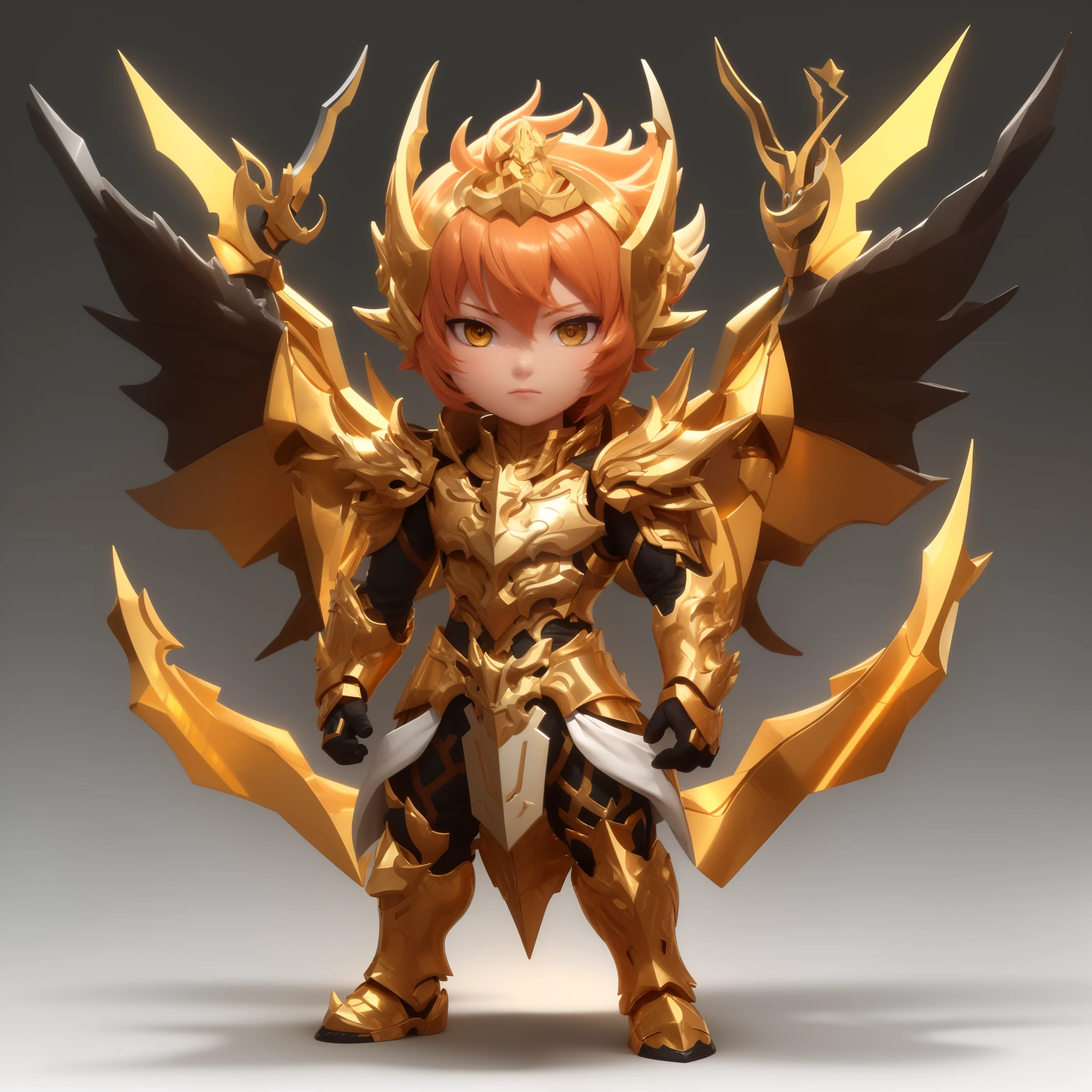 Close-up of the figure of a person with a sword, angelic golden armor, Gold Paladin, Dressed in light armor, nendroid, Gold Armor, golden armour, dragon knight, paladin golden armor, draconic looking armor, by Yang J, Light gold armor, wearing gold armor, angel in plastic armor, young wan angel
